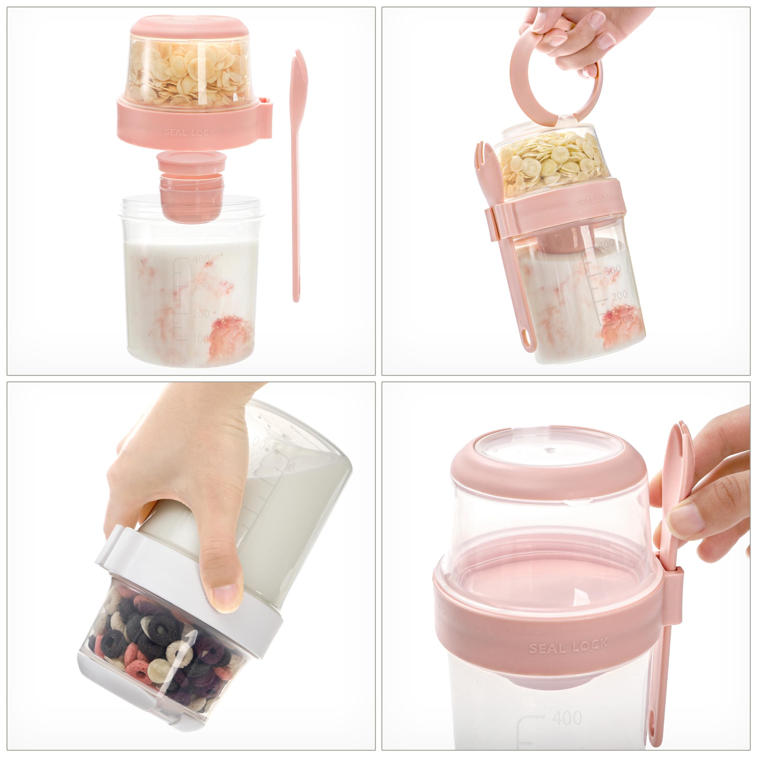 Kingrol 3 Pack 18 oz Overnight Oats Containers to Go, Large Yogurt Parfait Cups with Lid, Spork (Spoon-Fork Hybrid) & Topping Compartment, Reusable Leak-Proof Adult Meal Prep Containers