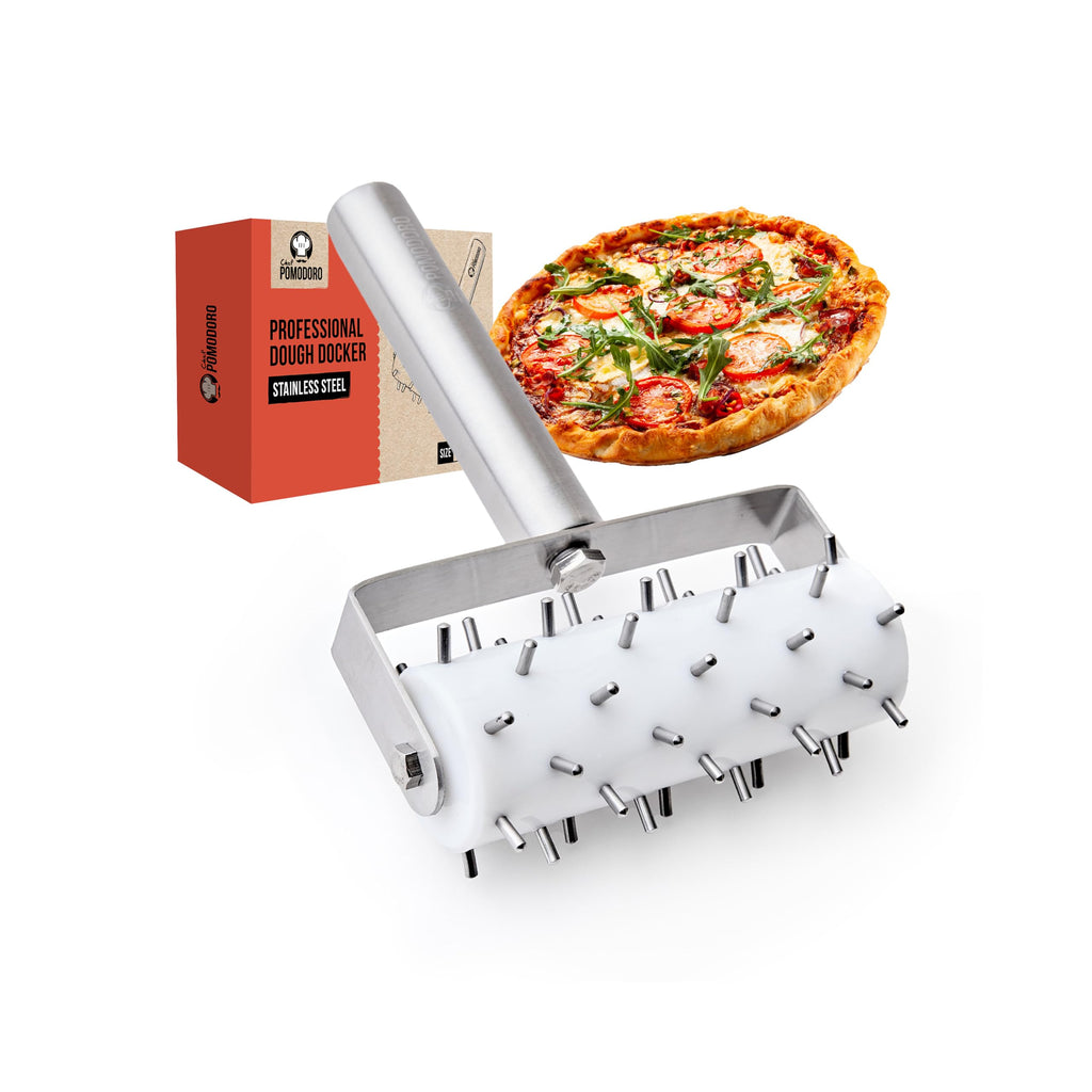 Chef Pomodoro Stainless Steel Pizza Dough Roller (21 x 14.5 cm, Spike Length 7 mm) - Premium Pizza Docker, Dough Docker, Pizzas Dough Docker, Pizza Docker Roller
