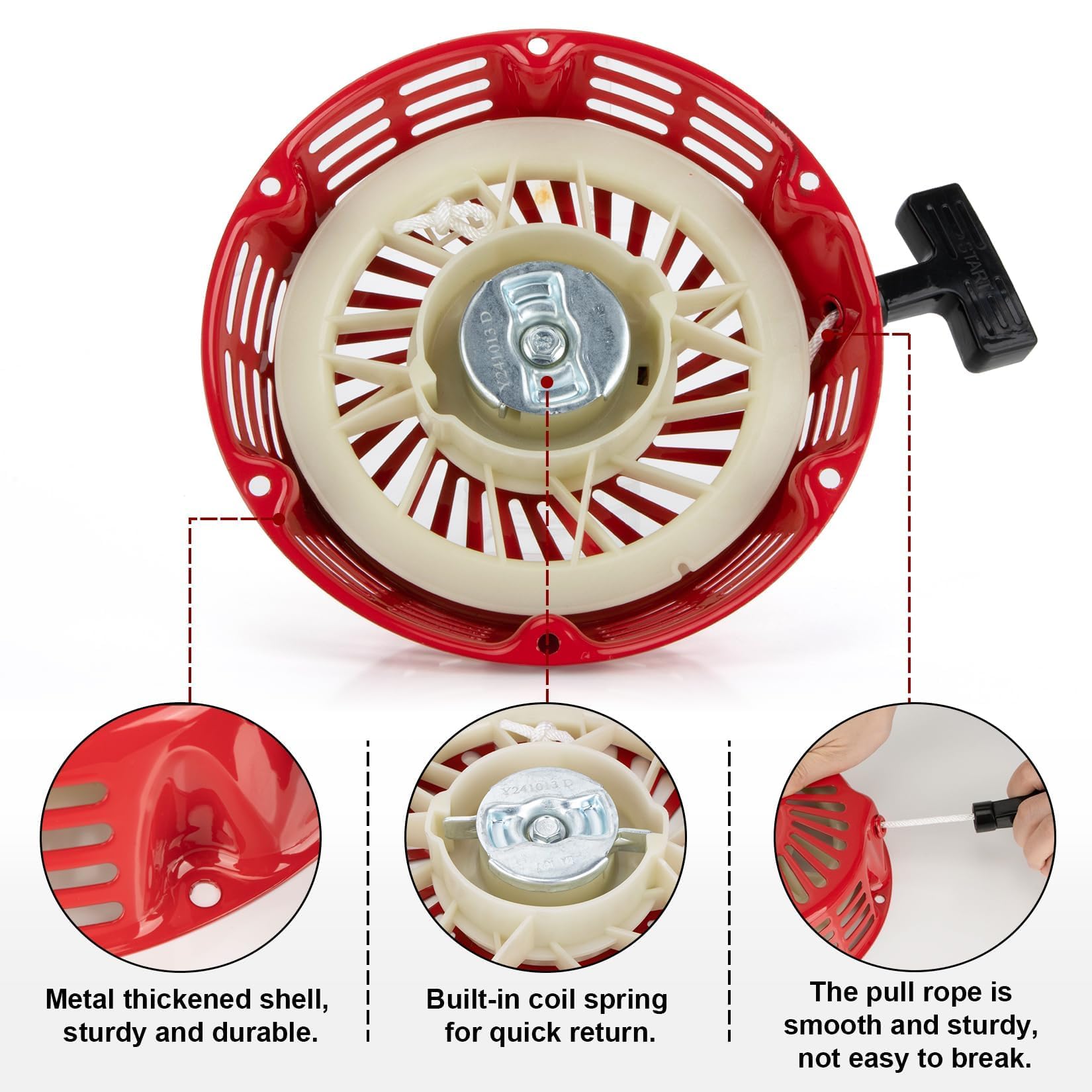 GX390 GX340 Recoil Starter for Honda GX 340 GX 390 389cc 420cc 439cc 459cc 11 13 18 20 hp Generator, Replacement for Lawn Mower Pull Start Assembly with Cord 28400-ZE3-W01 28400-ZE3-W01ZA