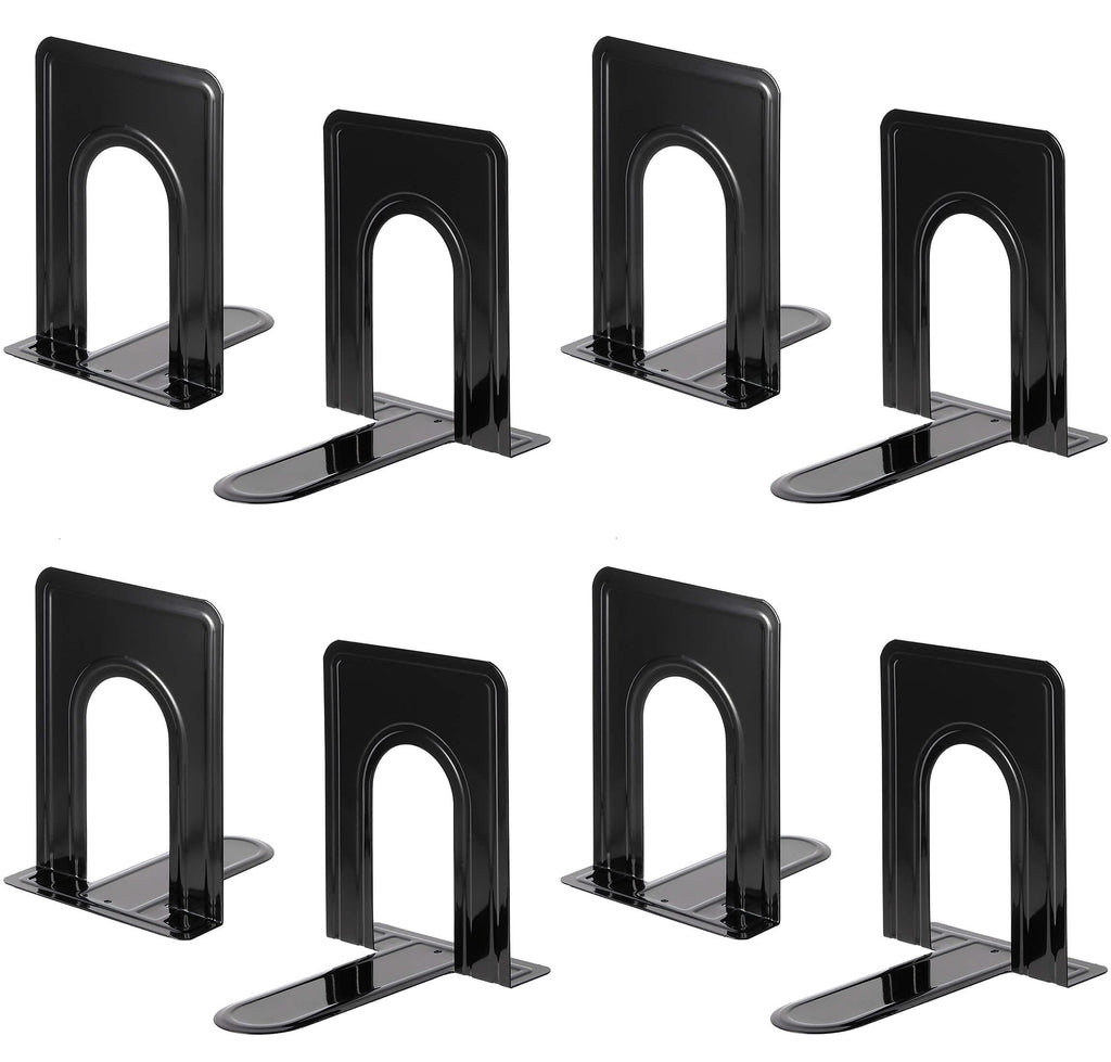 Heavy Duty Bookends for Shelves, Anti-Slip Base, Black, Great for Library, Office, Home, School, 4 Pairs