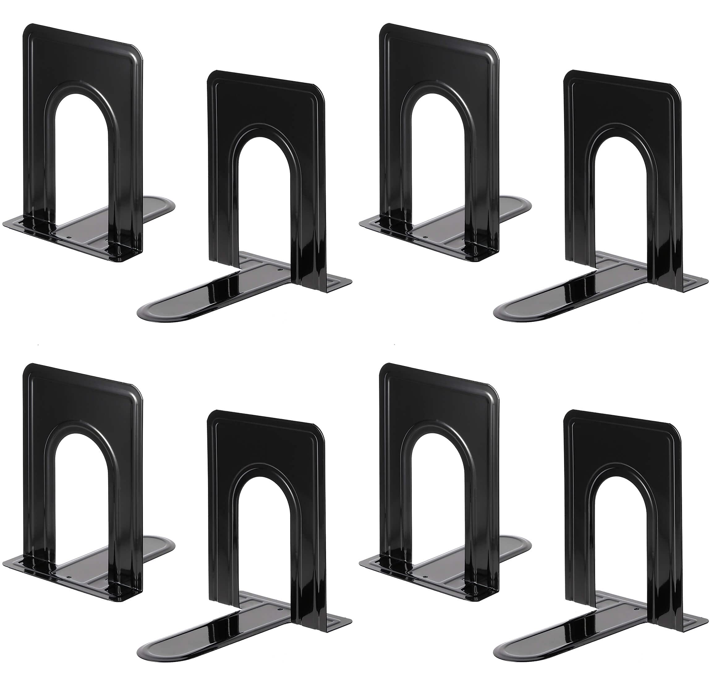 Heavy Duty Bookends for Shelves, Anti-Slip Base, Black, Great for Library, Office, Home, School, 4 Pairs