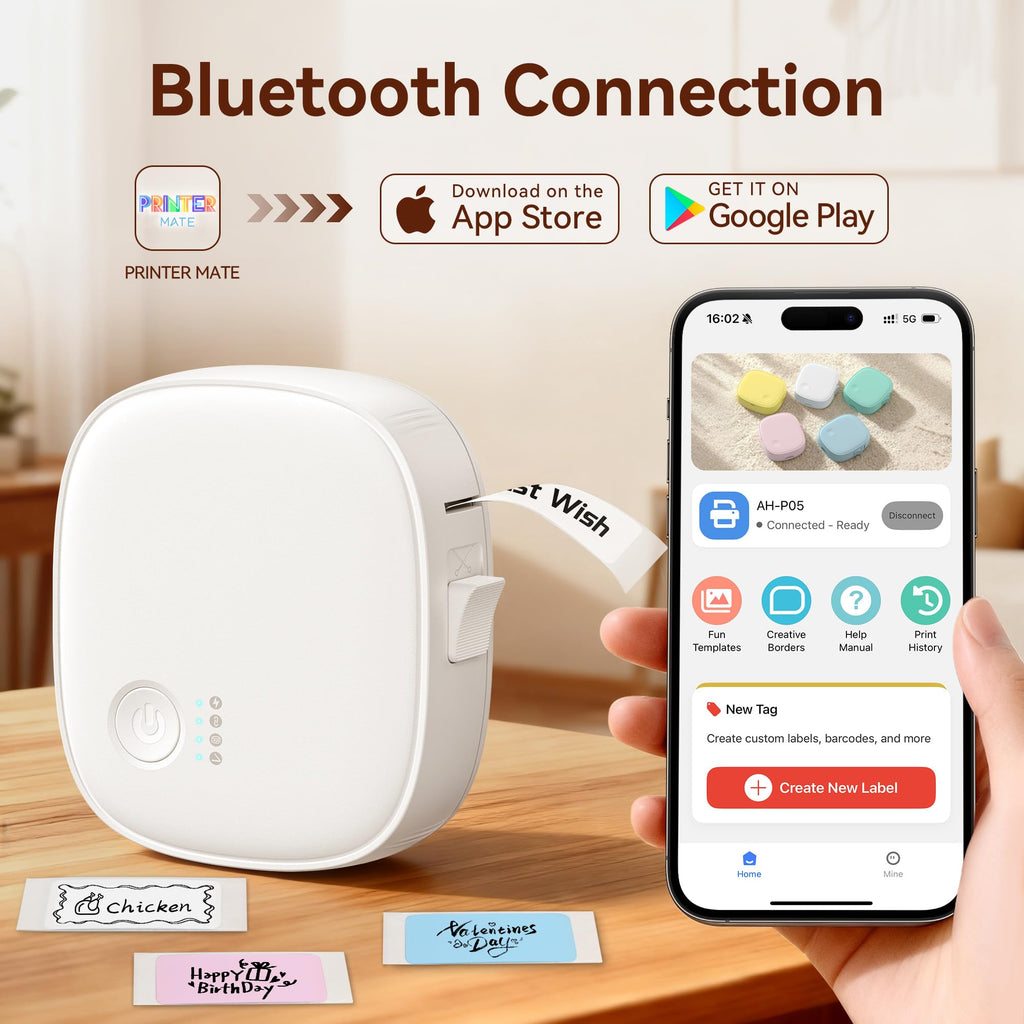 XenGro Mini Label Maker Machine with Tape, Portable Bluetooth Mini Label Printer, Wireless Thermal Label Maker, Waterproof & Rechargeable, Built-in Cutter, for Home, Office, Kitchen, School