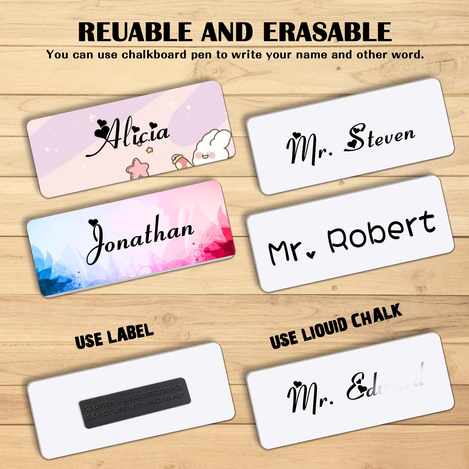 50 Set Magnetic Name Tags with Blank Name Tag Labels, Reusable Magnetic Name Badge, 3.4 x 2 Inches White Round Corners and Plastic Badge for ID Jacket Shirts School Office Supplies