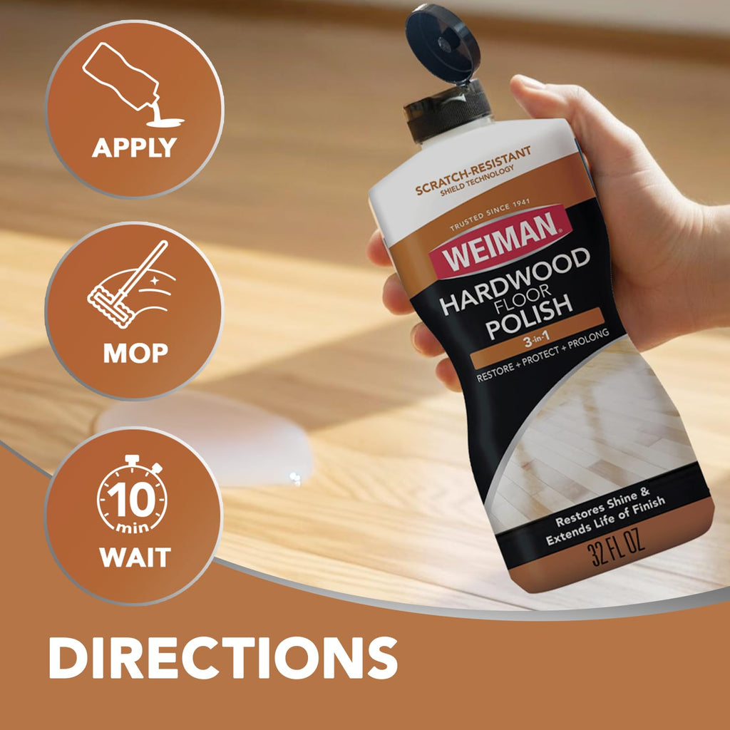 Weiman High-Traffic Hardwood Floor Polish and Restorer - Natural Shine, Removes Scratches, Leaves Protective Layer 32 fl. oz