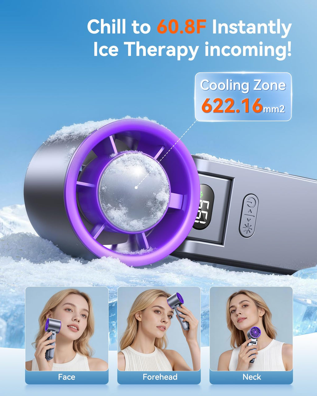 Portable Handheld Turbo Fan with Ice Cooler, 199 Speed Personal Fan,5500mAh Rechargeable,20H Cooling Time,20000 RPM Powerful Silent Motor, Summer Essential for Travel/Outdoor/Office, Grey Purple