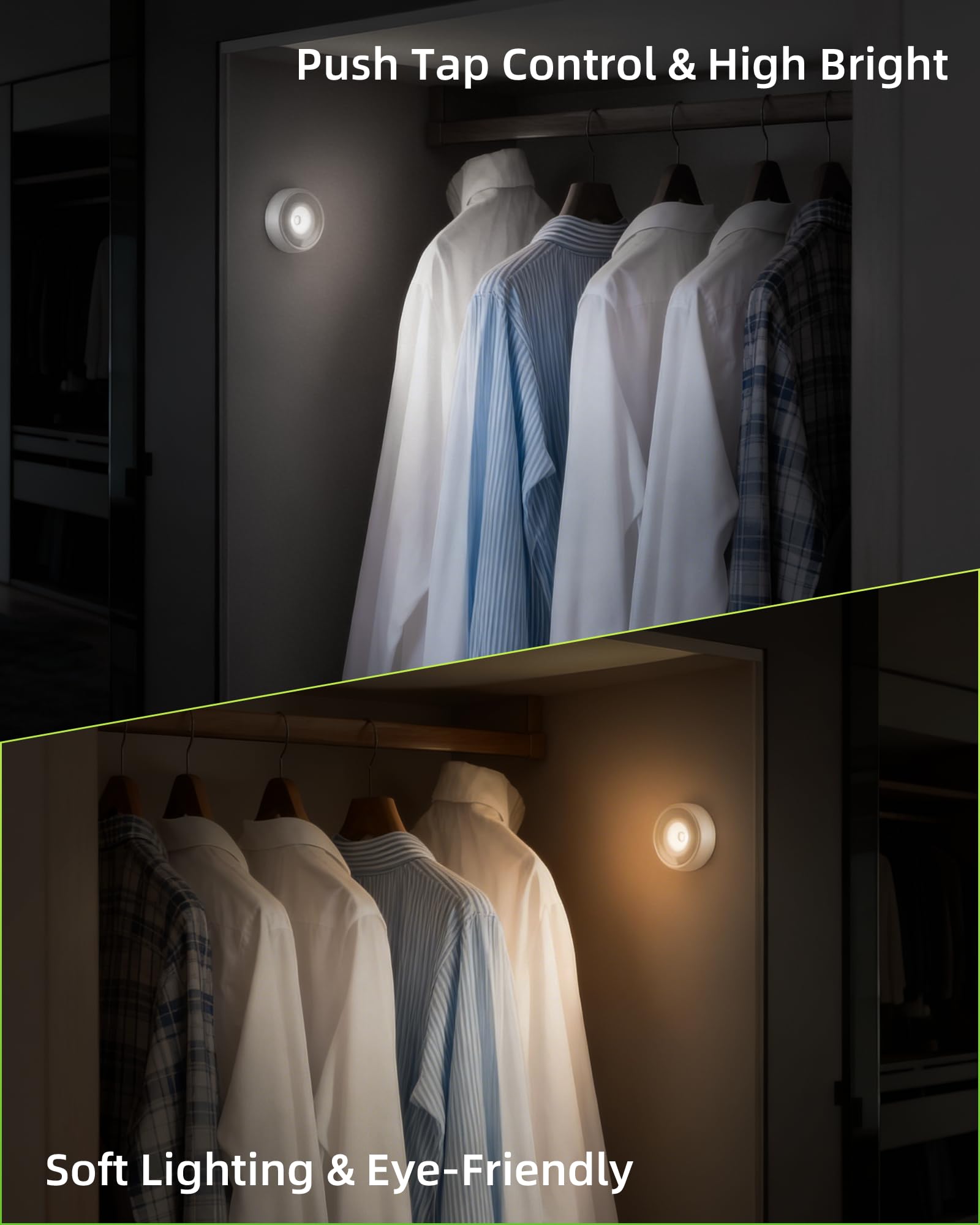 EZVALO LED Puck Lights, Rechargeable Sitck On Tap Lights, Wireless Closet Light, 3 Color Temps, Under Cabinet Lights, 2.5in Mini Touch Light, Ideal for Kitchen,Closet,Pantry,Shelves,Camper(6 Pack)