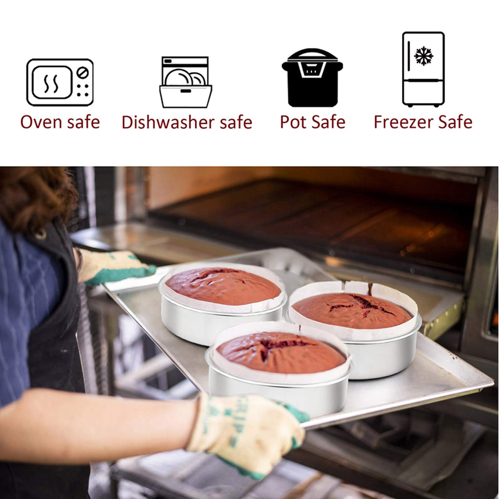 TeamFar 6 Inch Cake Pan, Round Smash Cake Pan Tier Baking Pans Set Stainless Steel, Fit in Pot Pressure Cooker Air Fryer, Healthy & Non-Toxic, Mirror Finish & Sturdy, Oven & Dishwasher Safe - Set of 3