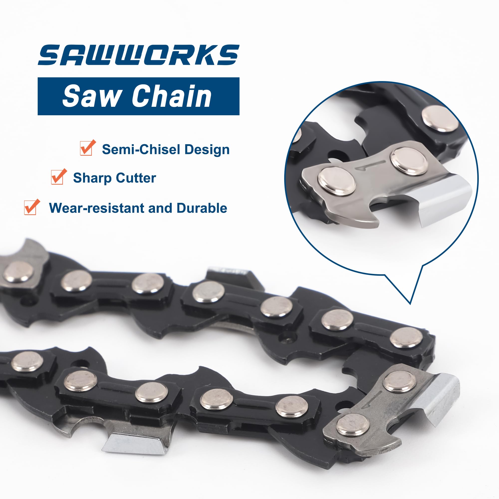 SawWorks 3-Pack 16 Inch Chainsaw Chain 3/8" LP Pitch .050" Gauge 56 Drive Links Fits Echo, Poulan, Greenworks 2904402, Husqvarna S93G, Echo, Craftsman and More