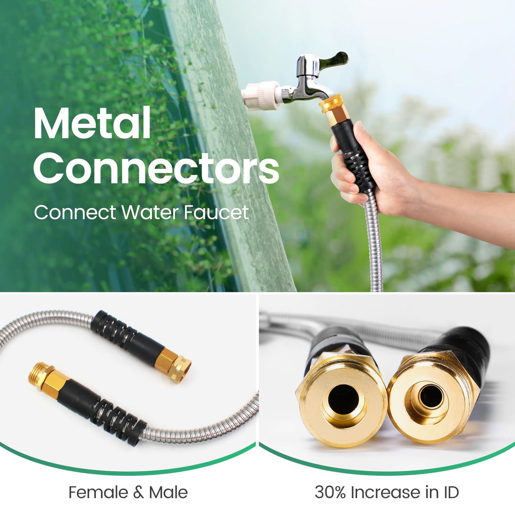 Cesun Metal Garden 5FT, Short Connector, Water Lead-in Hose Extension, Extremely Flexible, for Hose Reel/RV/Dehumidifier, Lightweight/Durable/Drinking Water Safe, Female to Male