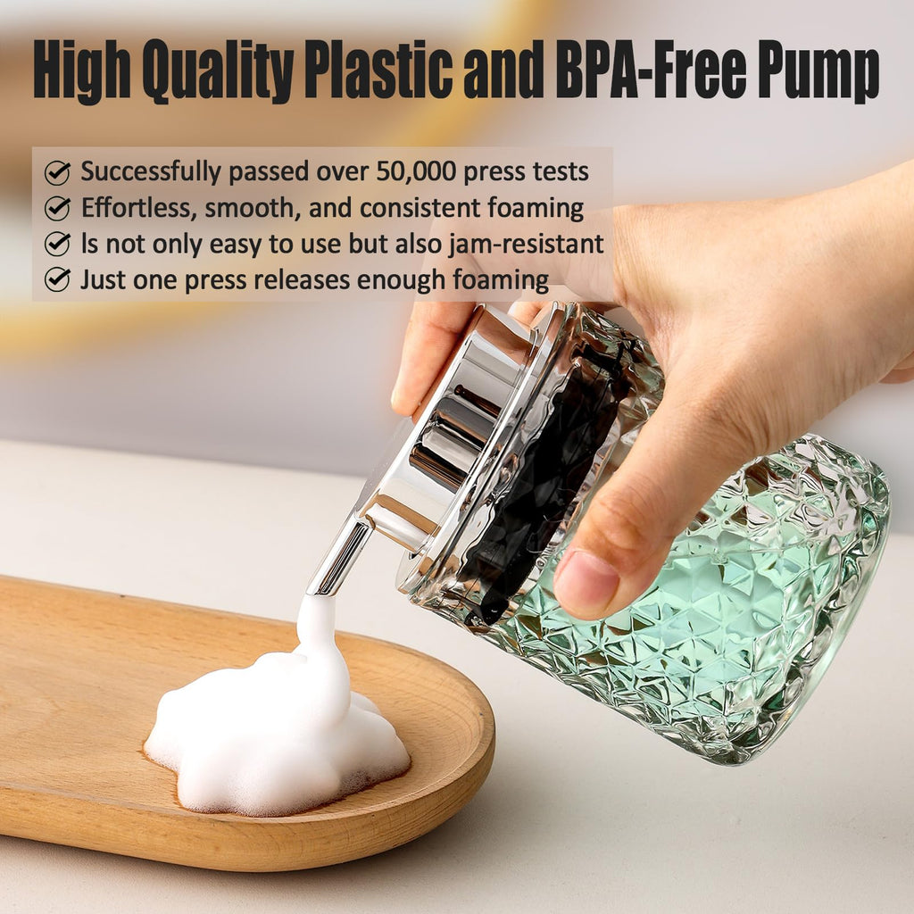 MALACHI Foaming Soap Dispenser，Foaming Hand Soap Dispenser for Bathroom,Refillable Clear Glass Soap Dispenser with Large Pump (2)