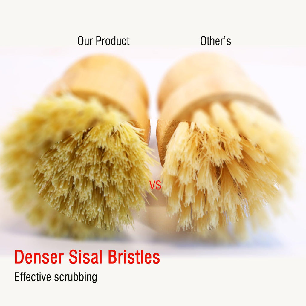JouiiSiYa Bamboo Vegetable Brush Set, Natural Bristle Dish Brush with Holder, Eco Friendly Soft Dish Scrubber Kitchen Brush for Dishes