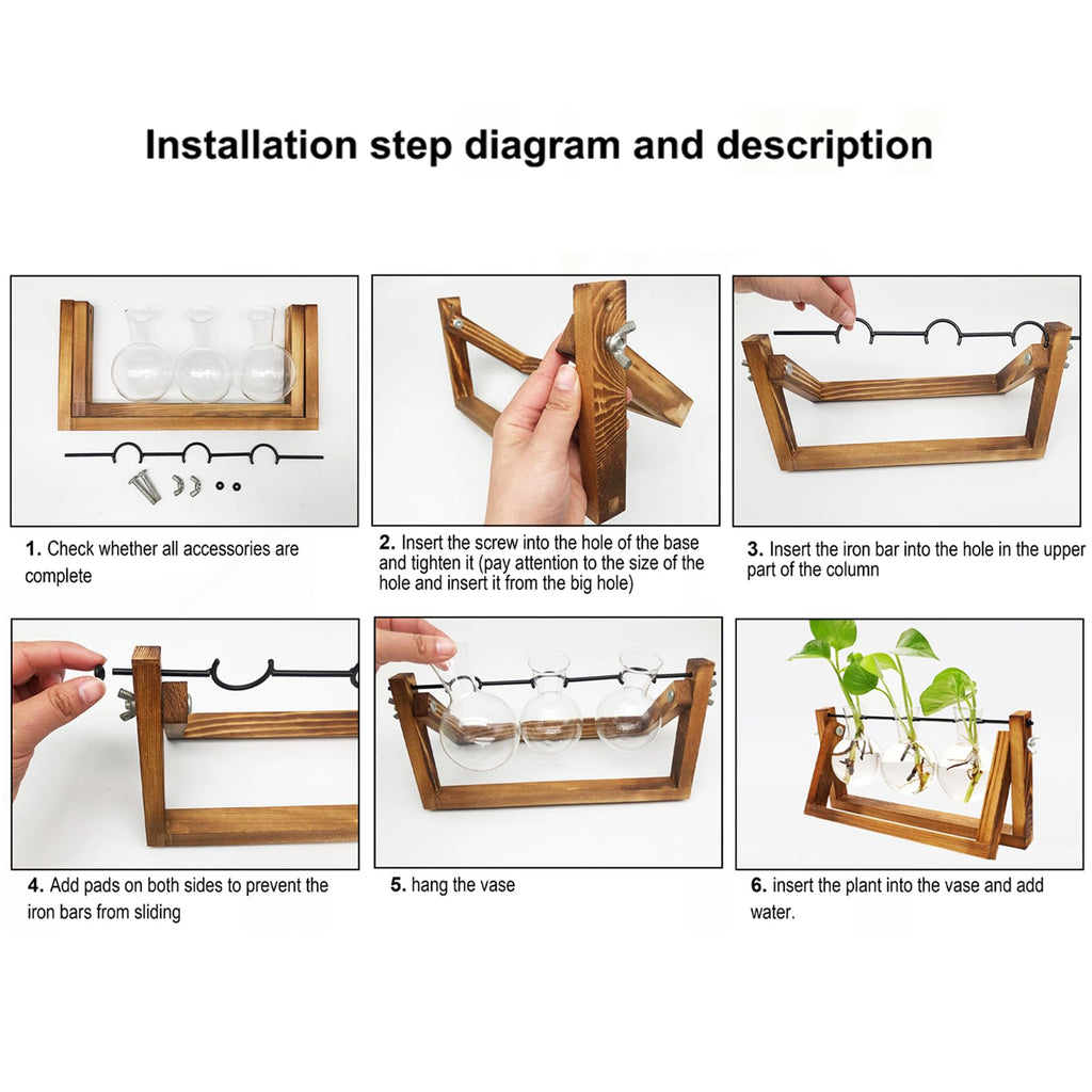 Hbnlai Plant Propagation Station, Plant Terrarium with Wooden Stand for Hydroponic Plants Home Garden Office Decor Indoor, Gardening Birthday Gifts for Women Mom - 3 Bulb Glass Vases