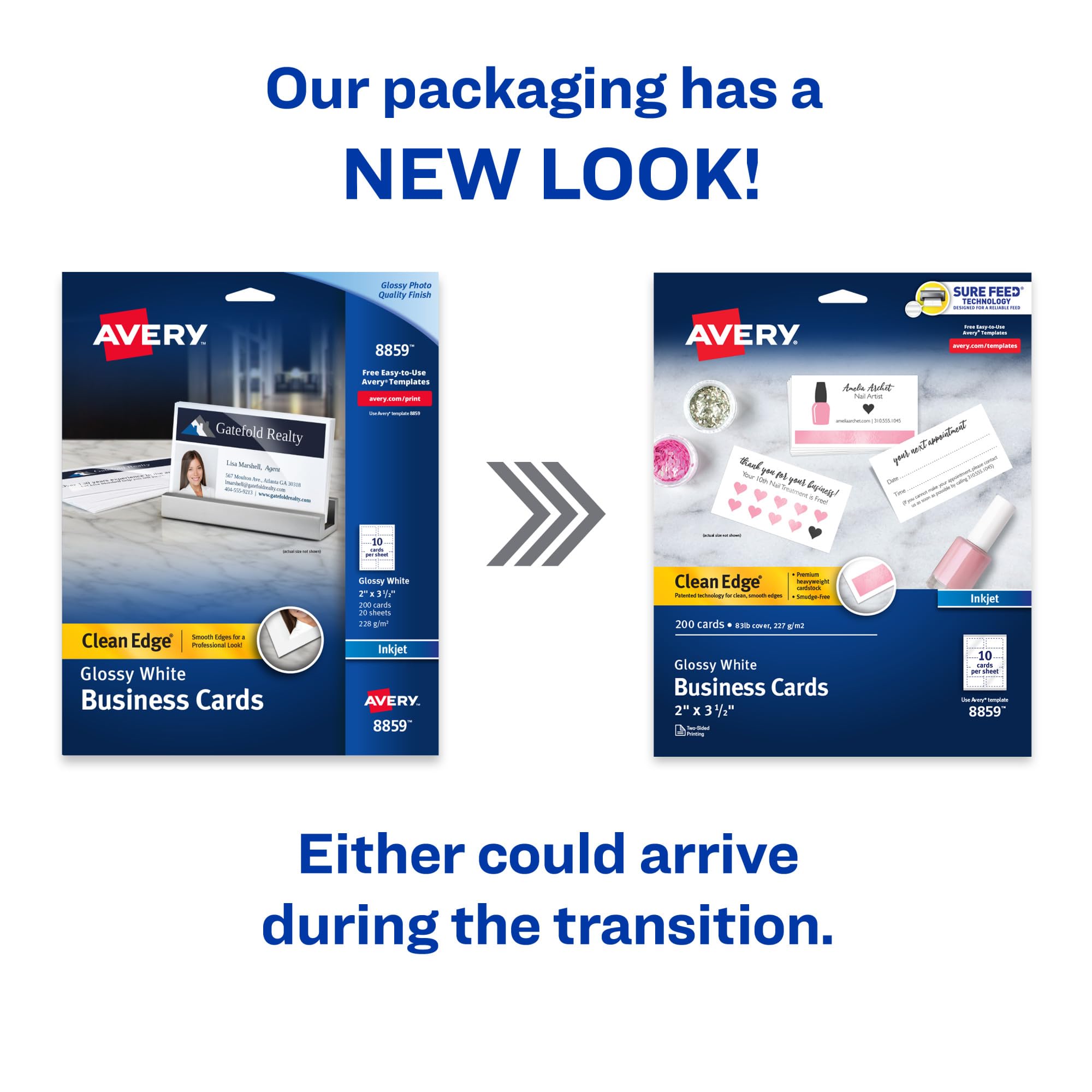 Avery Ink Jet Two-Side Printable Clean Edge Business Cards, White, Glossy, Pack of 200 (8859)