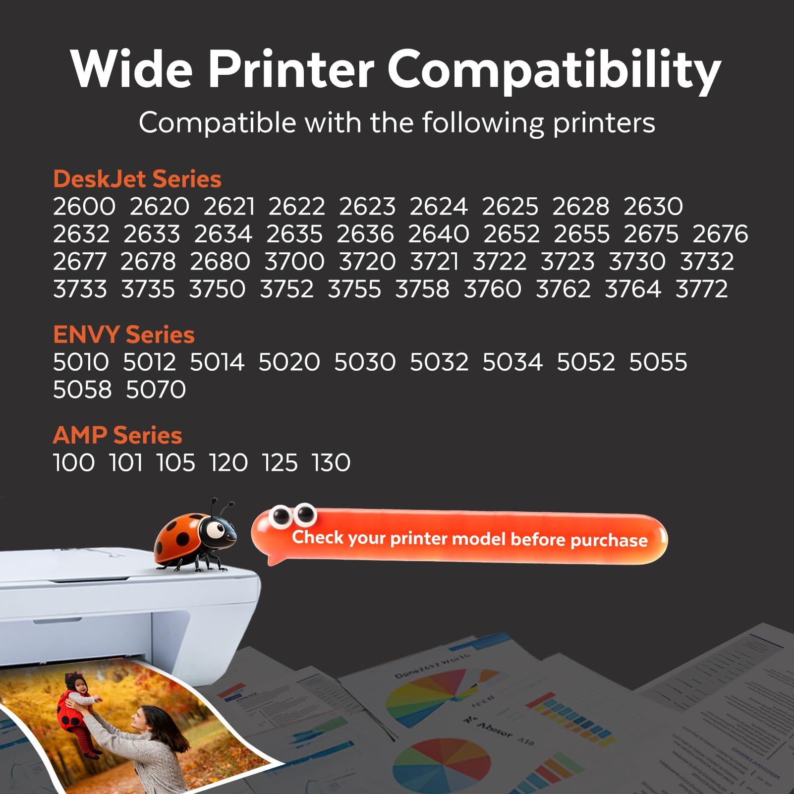 COCCINK 65XL for HP 65 Ink Cartridges HP DeskJet 3755 3700 2600 3720 3752 3722 2622 2630 2652 2655 2624 2680 2675 Envy 5052 5055 Printer for Printer Ink Hp 65 XL Ink Cartridges Black and Colour