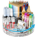 360-degree Rotating Clear Pen Organizer with 6 Compartments, Acrylic Pen Holder with Handle for Desk, Art Supply Organizer for Markers, Paints, and Brushes