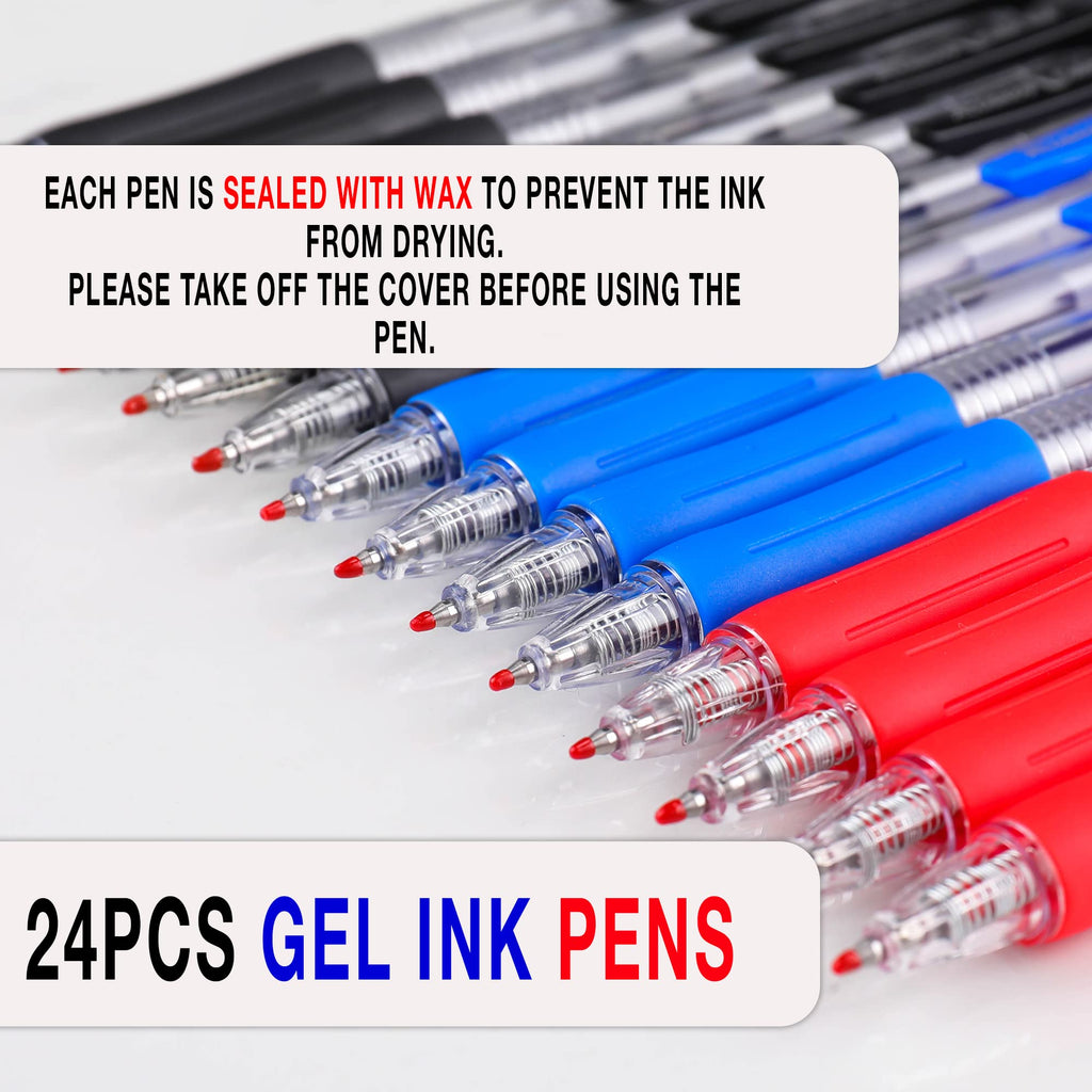 Gel pens Fine Point Smooth Writing Pens Retractable Gel Ink Rollerball Pen for Teachers Exam School Supply Note Taking Office Class Drawing Art 0.5mm tip with Grips 15 Black pens 5blue pens 4red pens