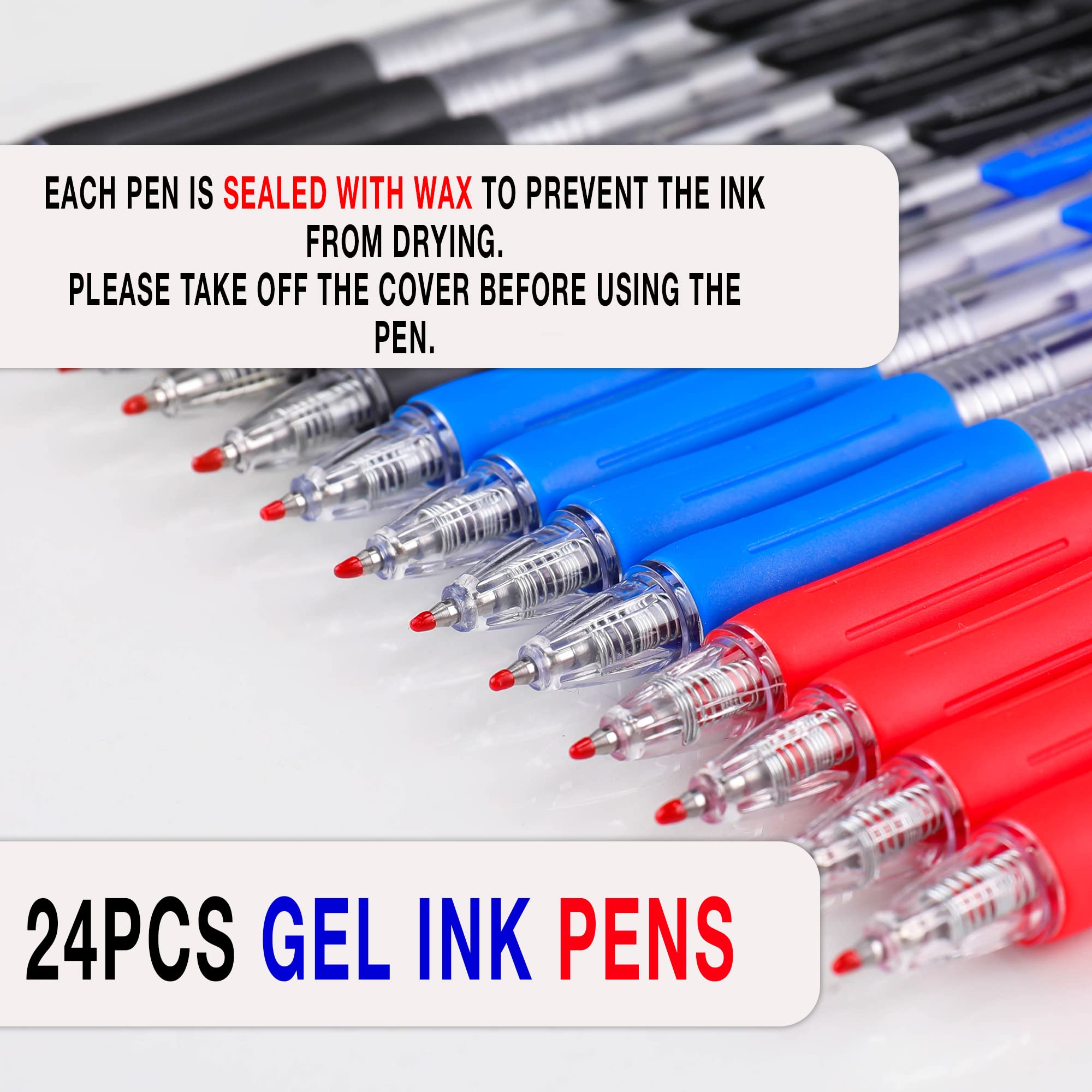 Gel pens Fine Point Smooth Writing Pens Retractable Gel Ink Rollerball Pen for Teachers Exam School Supply Note Taking Office Class Drawing Art 0.5mm tip with Grips 15 Black pens 5blue pens 4red pens