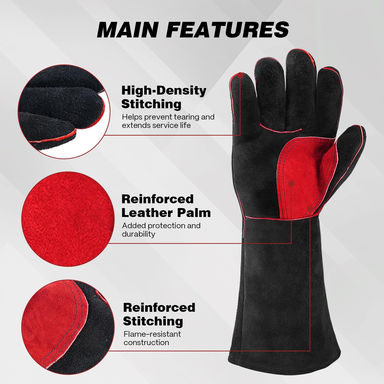 Mig Stick Welding Gloves, ARCCAPTAIN Heat/Fire Resistant 16 inch Leather Gloves with Kevlar Stitching for Men Women Welders, Fireplace, BBQ, XL