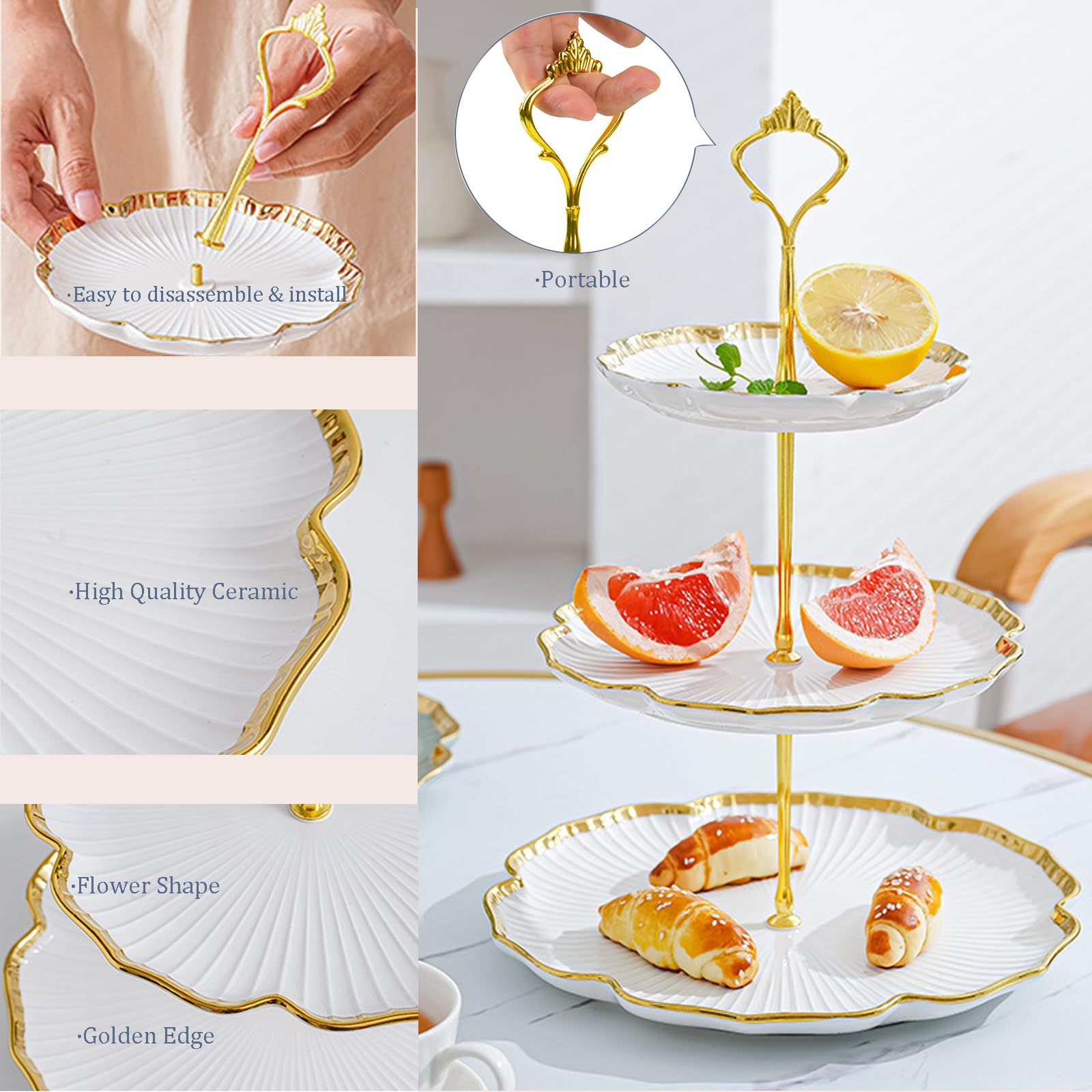 BPFY 3 Tier Porcelain Cupcake Stand, Ceramic Tiered Tray, Dessert Stands, 3 Tier Cupcake Serving Stand for Tea Party, Baby Shower, Birthday, Wedding