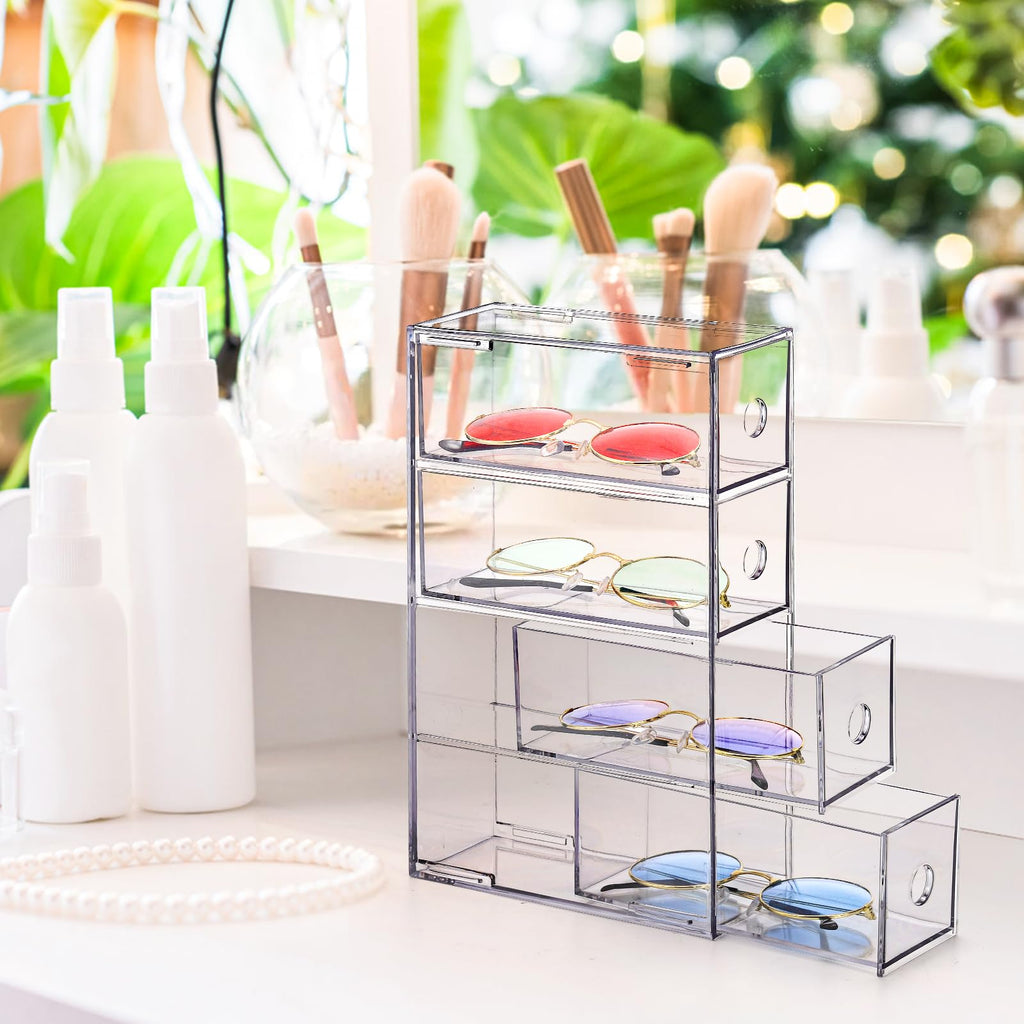 Mezchi 2 Pack Acrylic Storage Drawer Organizer, Dustproof Pen and Marker Storage, Clear Makeup Drawer Organizers with 8 Drawers for Art Crafts, Countertop