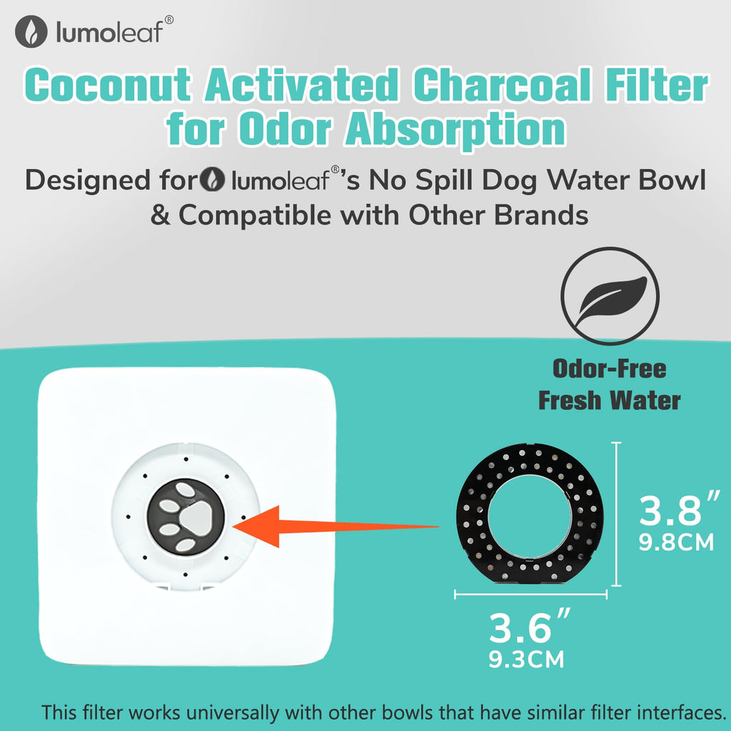 LumoLeaf Replacement Filters for 70oz/2L & 135oz/4L No Spill Dog Water Bowl, Coconut Activated Charcoal Filters for Dog Water Dispenser, Pack of 4