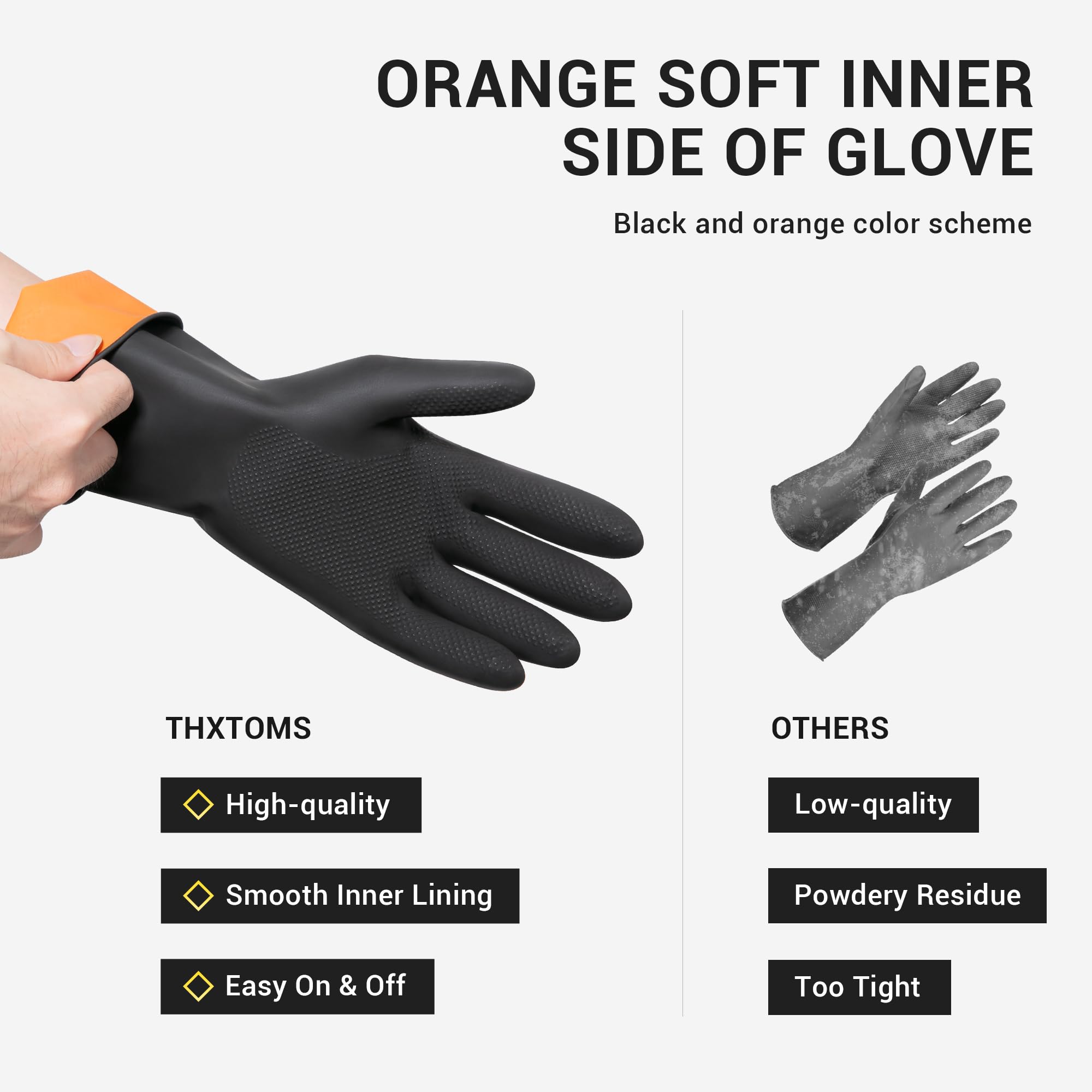 ThxToms 3 Pairs Dishwashing Gloves, Reusable Latex Cleaning Gloves for Housework Kitchen Bathroom, Durable Flexible & Anti-slip, Smooth Comfortable Lining, Extra Large, Black