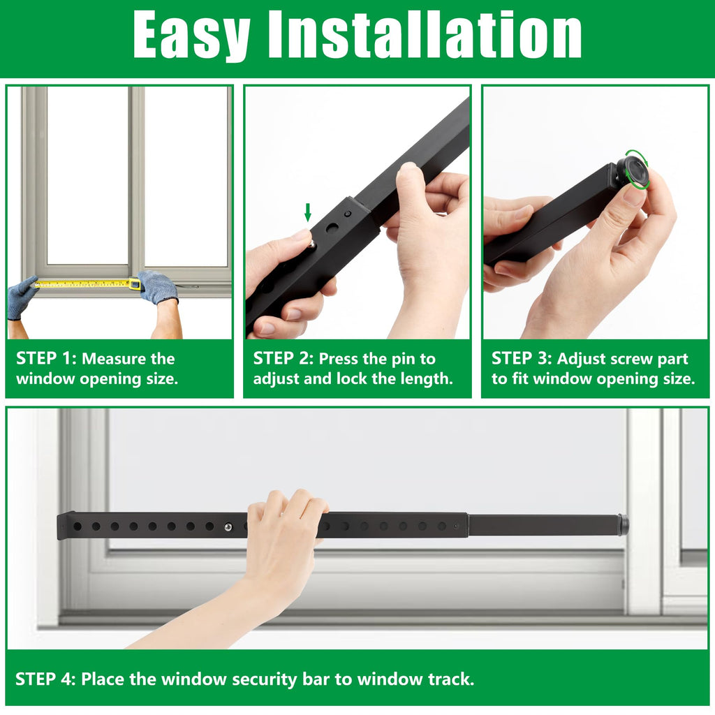 Forestchill Adjustable Window Security Bar, Extends from 10" to 18" Window Locks Bar for Inside Sliding Window, Black