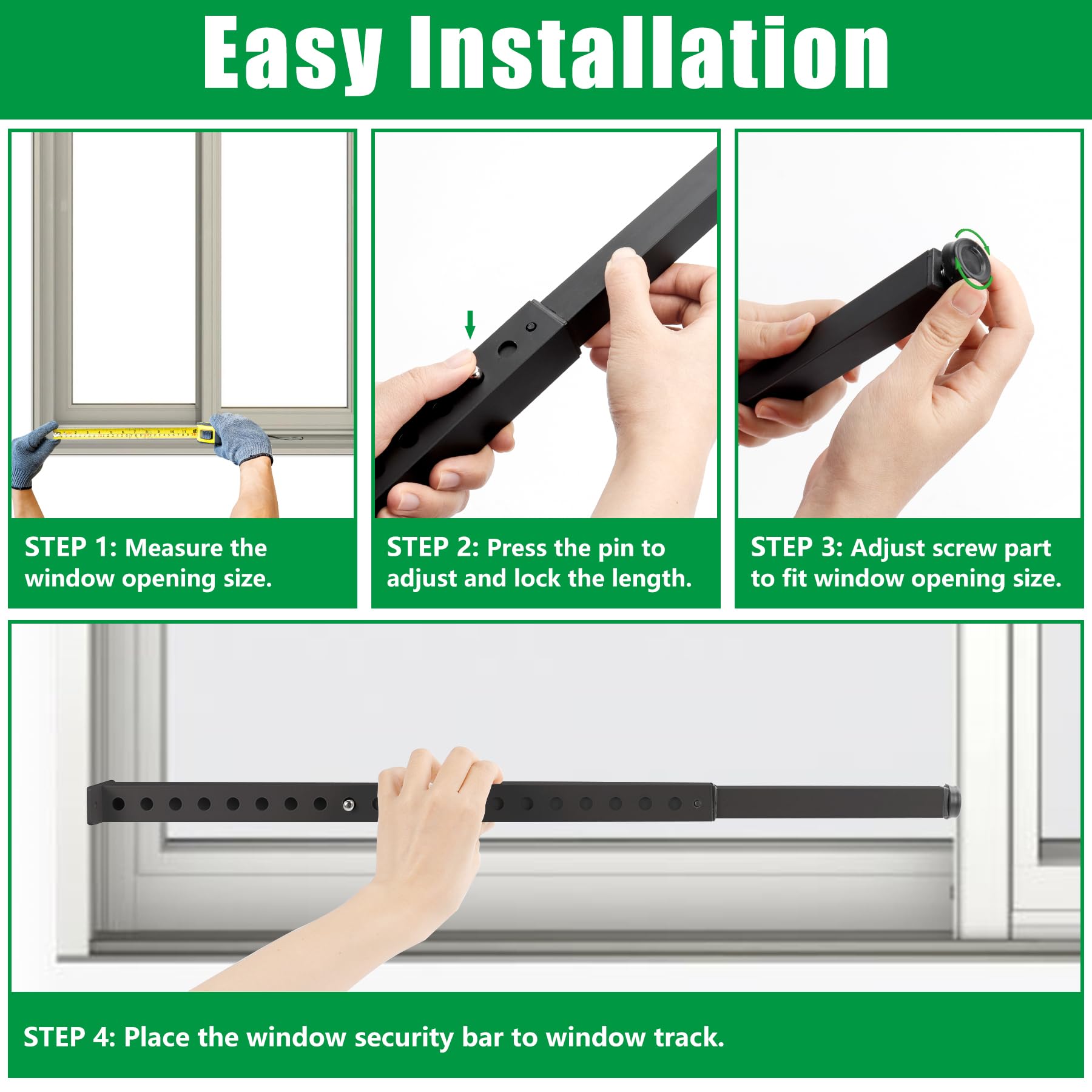 Forestchill Adjustable Window Security Bar, Extends from 10" to 18" Window Locks Bar for Inside Sliding Window, Black