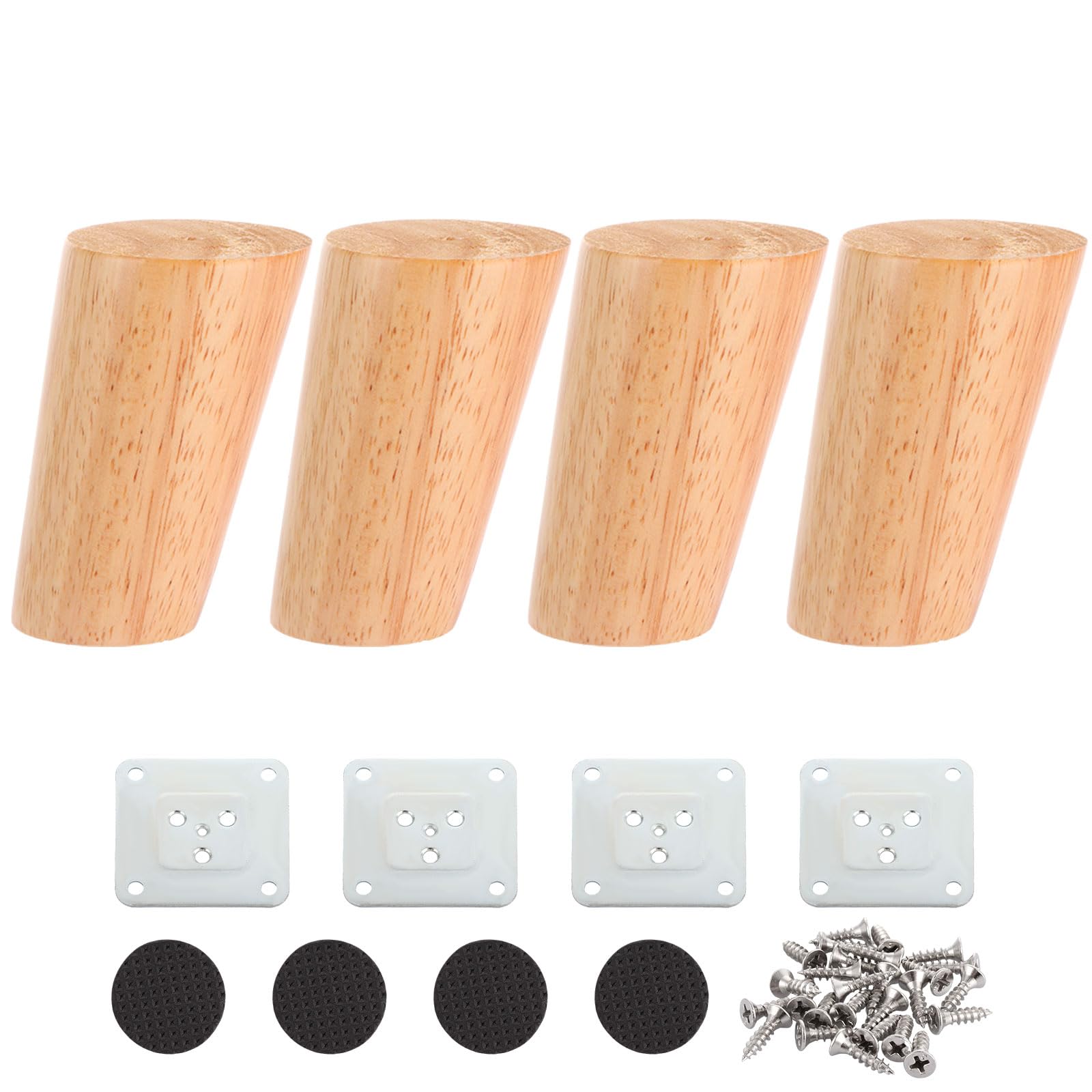 Acrux7 3.15 inch Wooden Furniture Legs Set of 4 Solid Wood Oblique Tapered Furniture Replacement Feet with Mounting Plate and Screws for Dresser Sofa TV Cabinet Couch