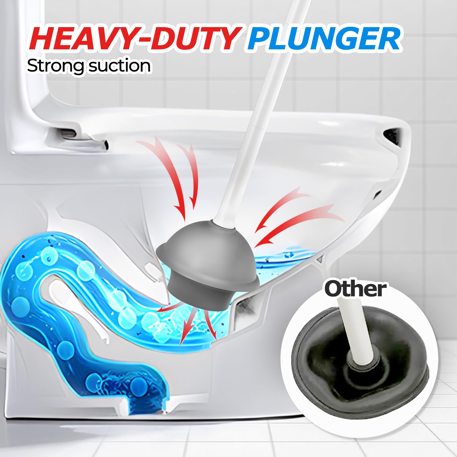 FORASTO Toilet Plunger with Holder，Plungers for Bathroom with Holder, Toilet Plunger Heavy Duty，Bathroom Plunger，Bathroom Decor，Bathroom Accessories，Toilet Bowl Cleaners,18-1/2inch