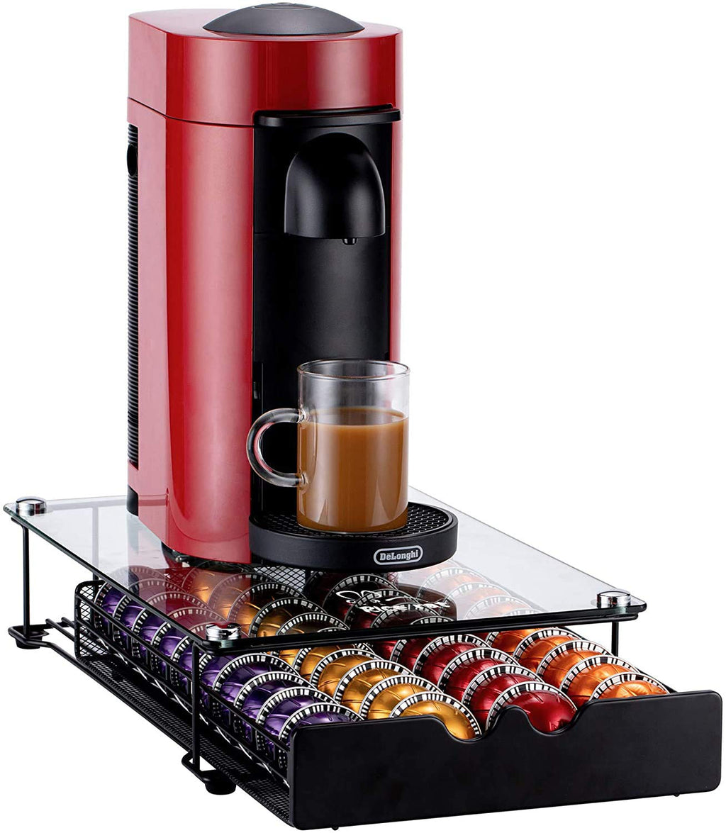 Rice rat Vertuo Capsule Holder Drawer for Nespresso With Glass For Cabinet Vertuoline Pod Storage Rack For Counter (Class-40 Pods)