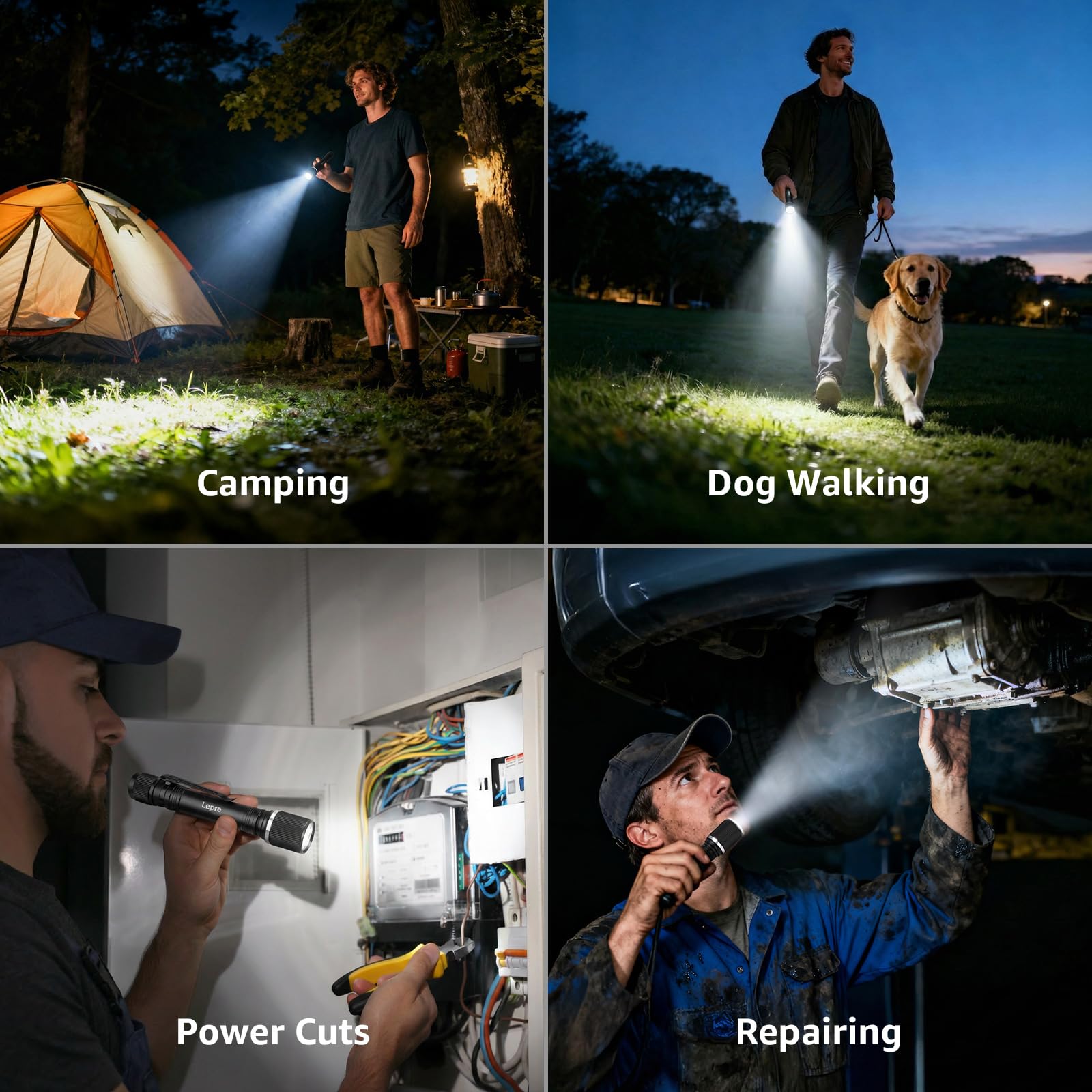 Lepro Flashlight, Led Flashlight with AA Battery Included, LED Torch for Emergency Camping Hiking Dog Walking, Halloween, Christmas (2 Pack)