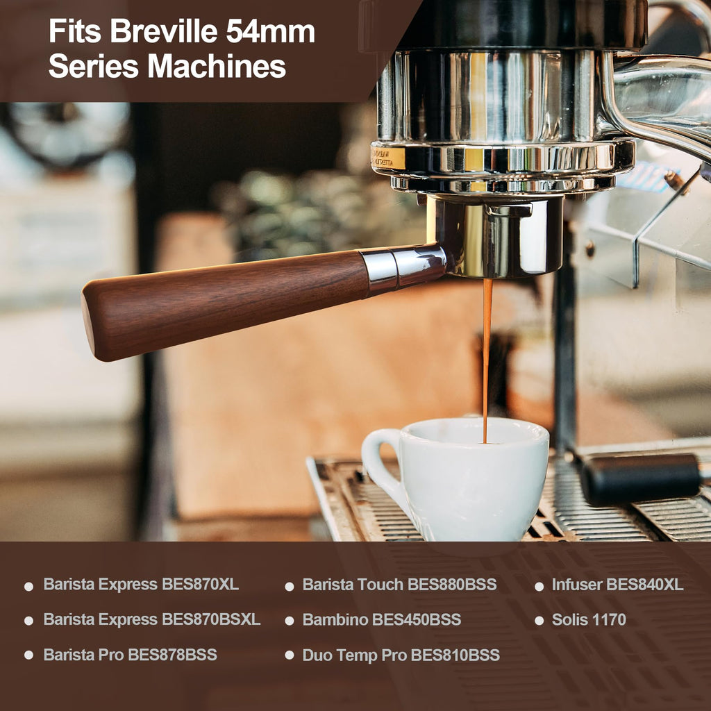 stochastic box 54 mm Bottomless Portafilter with Puck Screen, Compatible with Barista Express BES870XL, Stainless Steel Portafilter and Rosewood Handle