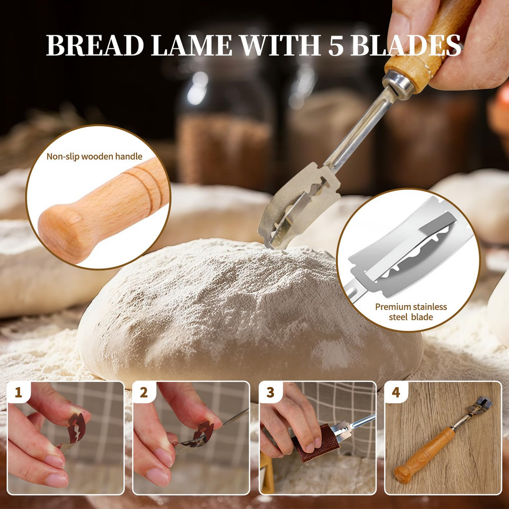 Sourdough Bread Starter Kit, Cotton Sourdough Kit Proofing Basket 10" Round, Banneton Bread Making Tools with Starter Jar,Dough Whisk,Bread Lame & Sling,Scraper and Brush Gifts for Bakers Women Mom