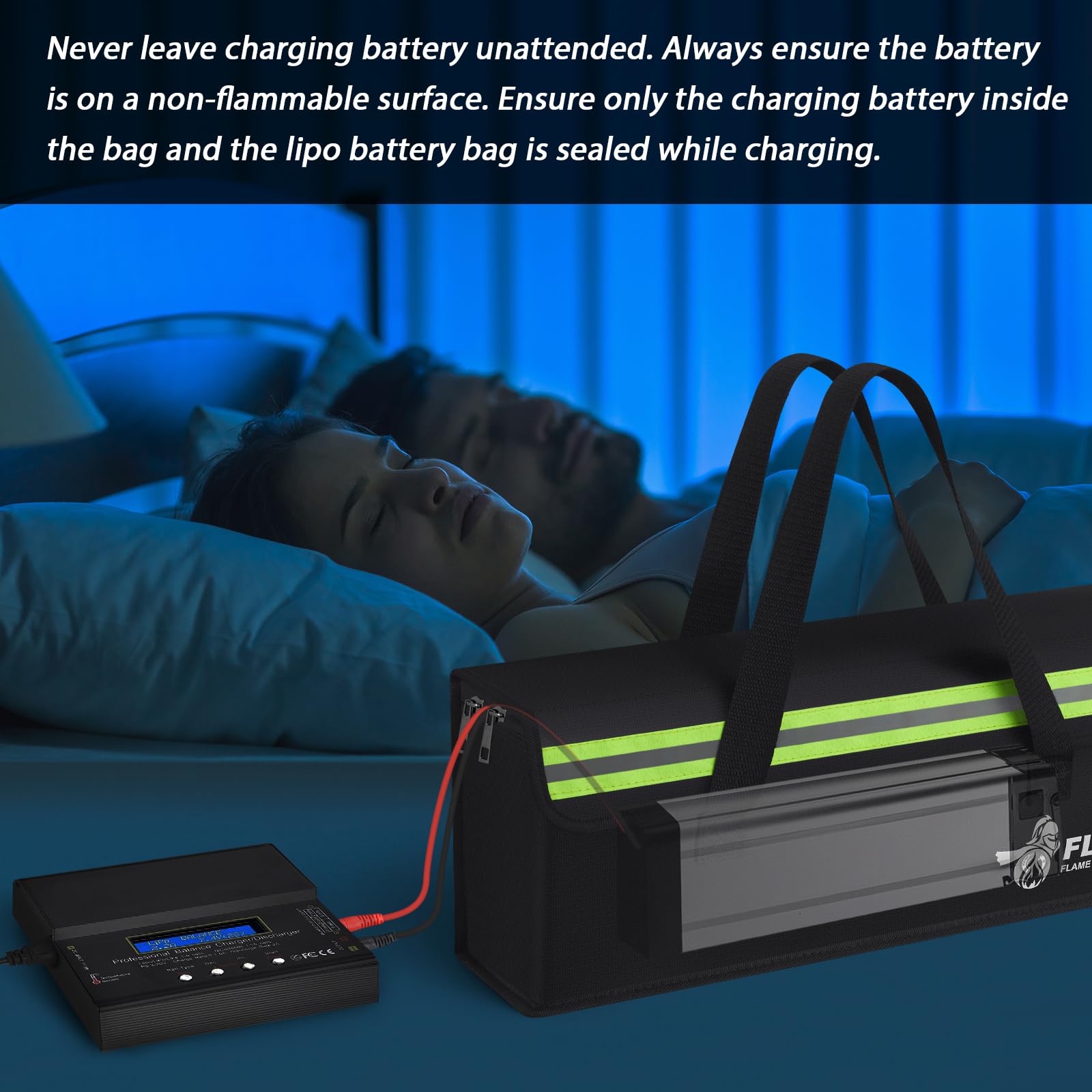 FLASLD E-Bike Battery Bag Fireproof Safe Charging Bag Explosionproof Lipo Battery Bag Large Capatity for Storage Charging (16 x 4.3 x 5in)