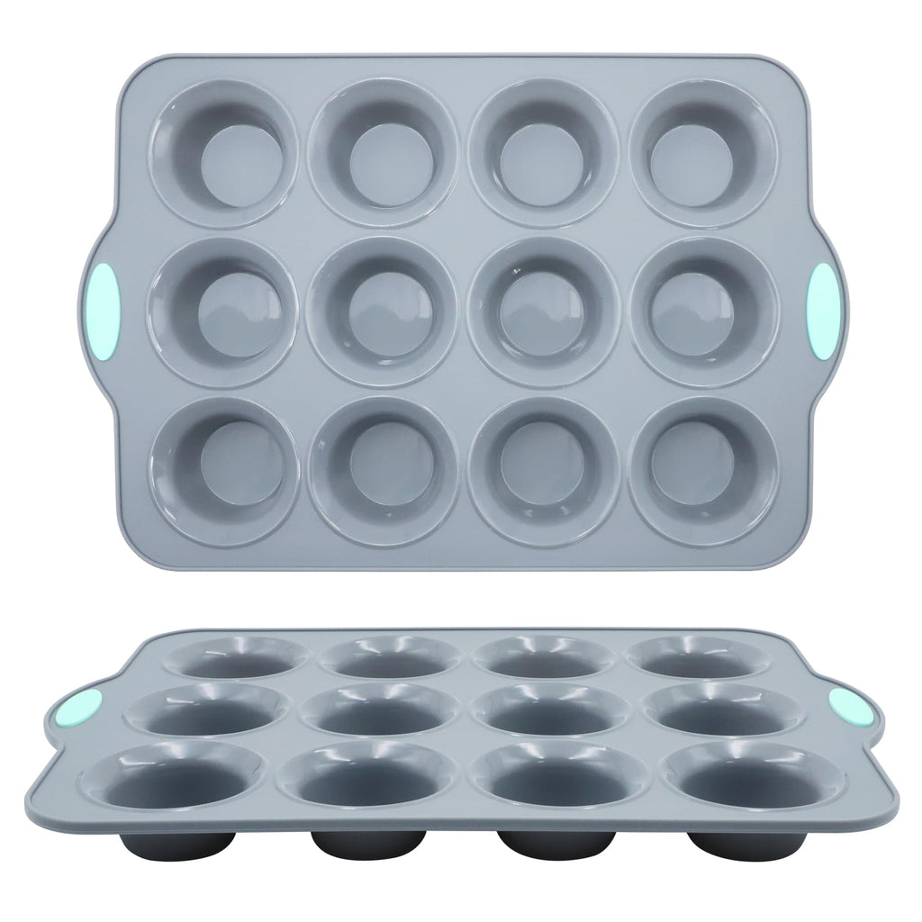 To encounter 2Pack Silicone Muffin Pan with Metal Frame, 12 Cup Regular Size Cupcake Pan, Non-Stick Baking Tray, Food Grade Baking Molds for Oven, Dishwasher Safe