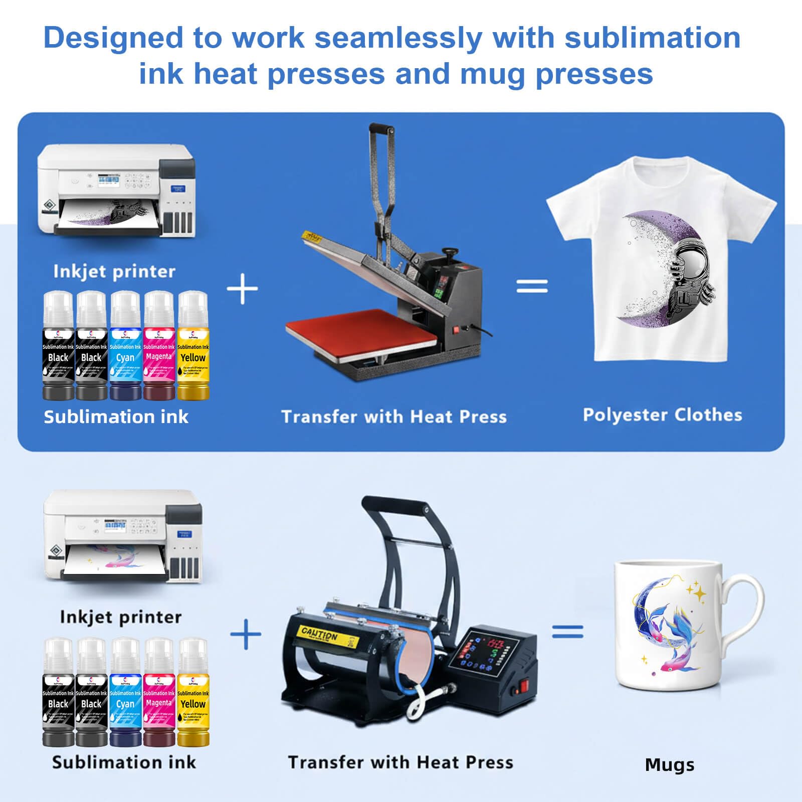 JoyPrinting Sublimation Ink for ET-2803 ET-2800 ET-2850 ET-2720 ET-2400 ET-2750 ET-2760 ET-2840 ET-3760 ET-4800 ET-4700 ET-15000 for Heat Press Transfer on Mugs T-Shirts 500 ML