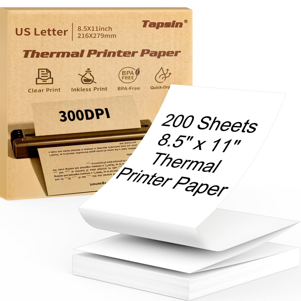 Thermal Printer Paper 8.5 x 11 Inch, Quick-Dry US Letter Thermal Paper, Compatible with M08F M832 Portable Printer, Continuous Perforated Folding Thermal Printer Paper for Office, Contract, 200 sheets