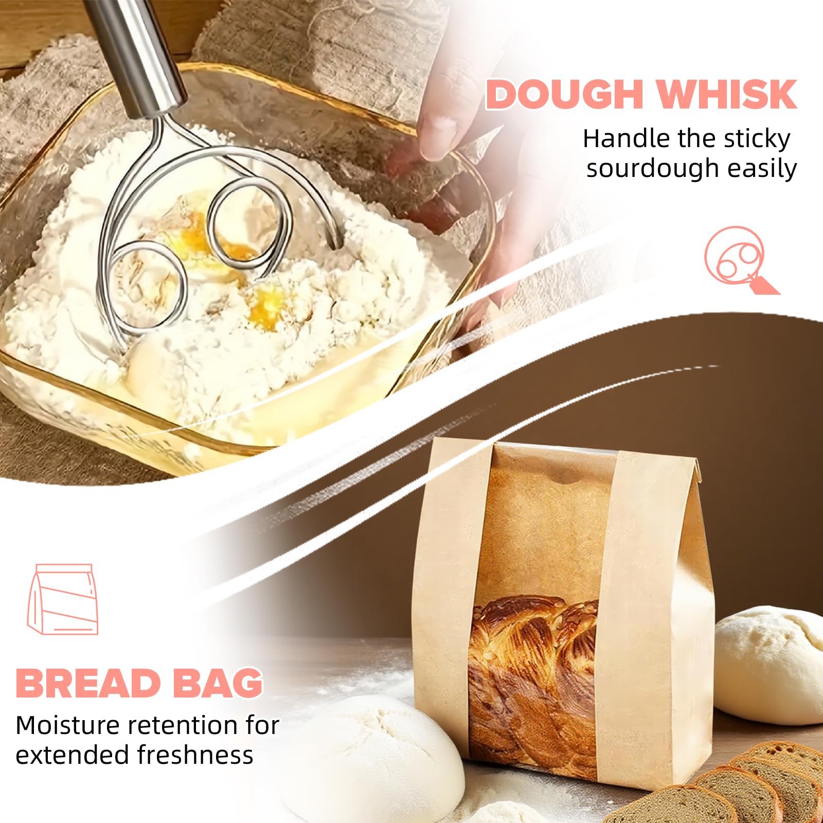 RYTOXILO Sourdough Bread Starter Kit, 15 Pcs Sour Dough Bread Baking Supplies for Beginners with 24 Oz Glass Starter Jar, Complete Bread Making Set with Silicone Banneton Proofing Basket