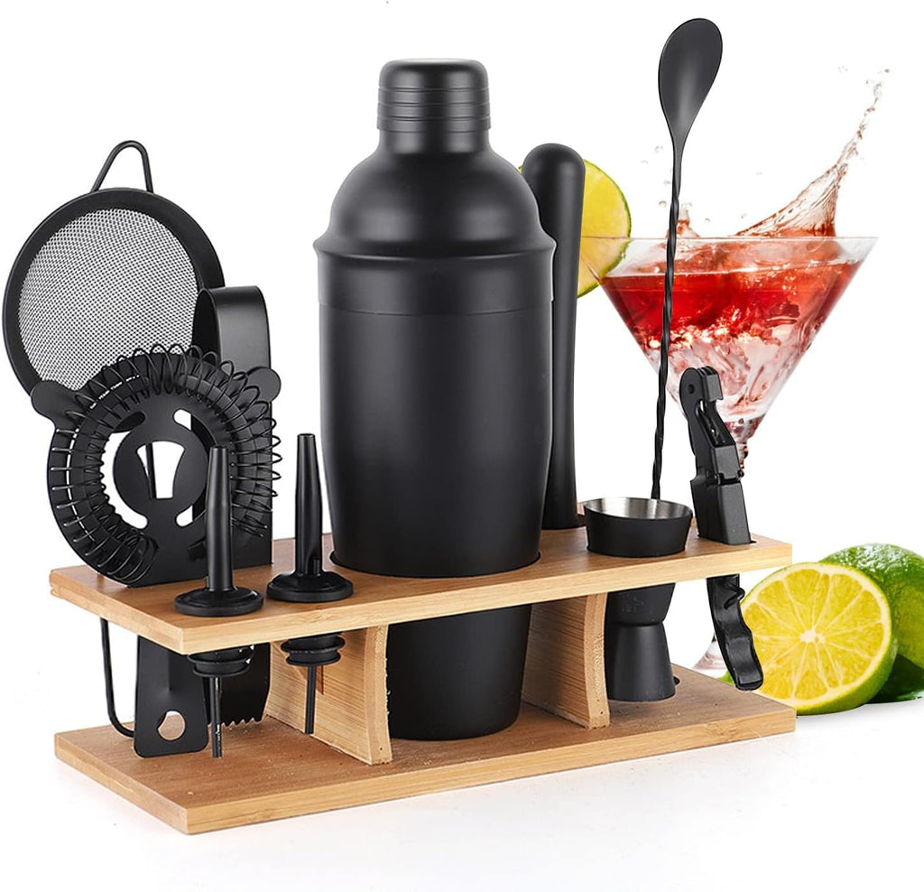 OBALY Bartender Kit | 11-Piece Cocktail Shaker Set with Bamboo Stand | Bar Set for Drink Mixing | Drink Mixer Set with Shaker, Jigger, Strainer, Mixer Spoon, Muddler | Professional Bar Tools