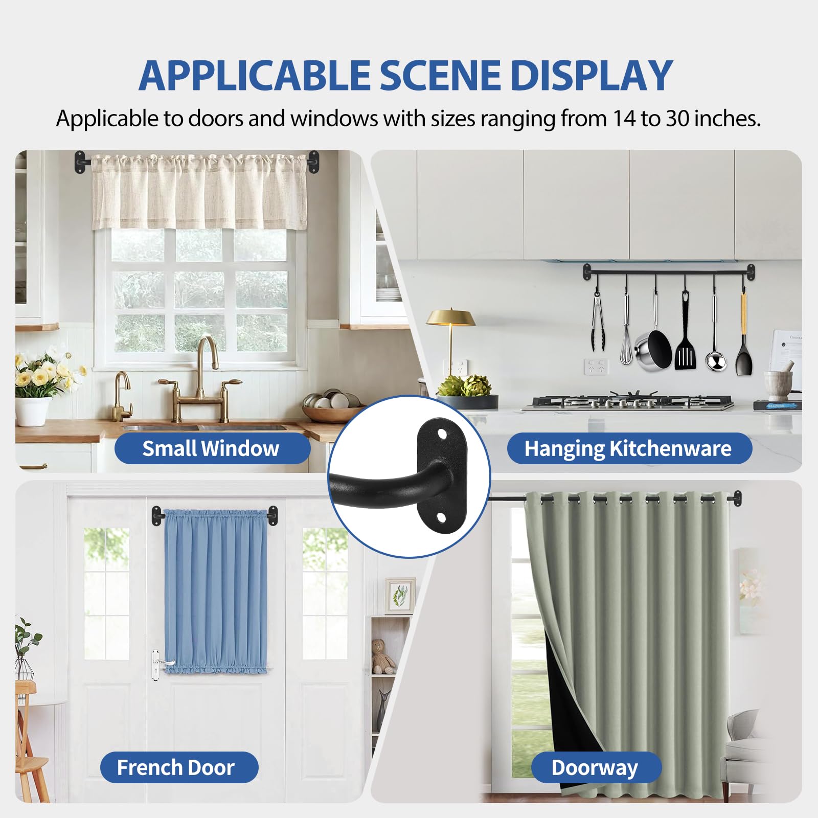 Ruiony French Door Curtain Rod Adjustable 18"-32", Wrap Around Cafe Curtain Rod 1/2" Diameter, Screwed Sash Rods for Door Window, Black, 2 Pack