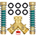 Brass Hose Splitter 2 Way, Heavy Duty Garden Hose Y Splitter with 2 Hose Protectors 6 Extra Rubber Washers