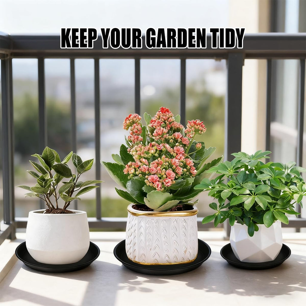 Hyuetrsa 12 Pack Plastic Plant Tray, 8/10/12 Inch Plant Pot Saucers, Black Plant Saucer, Black Flower Pot Container, Plant Pot Saucers for Indoor and Outdoor, 3 Sizes