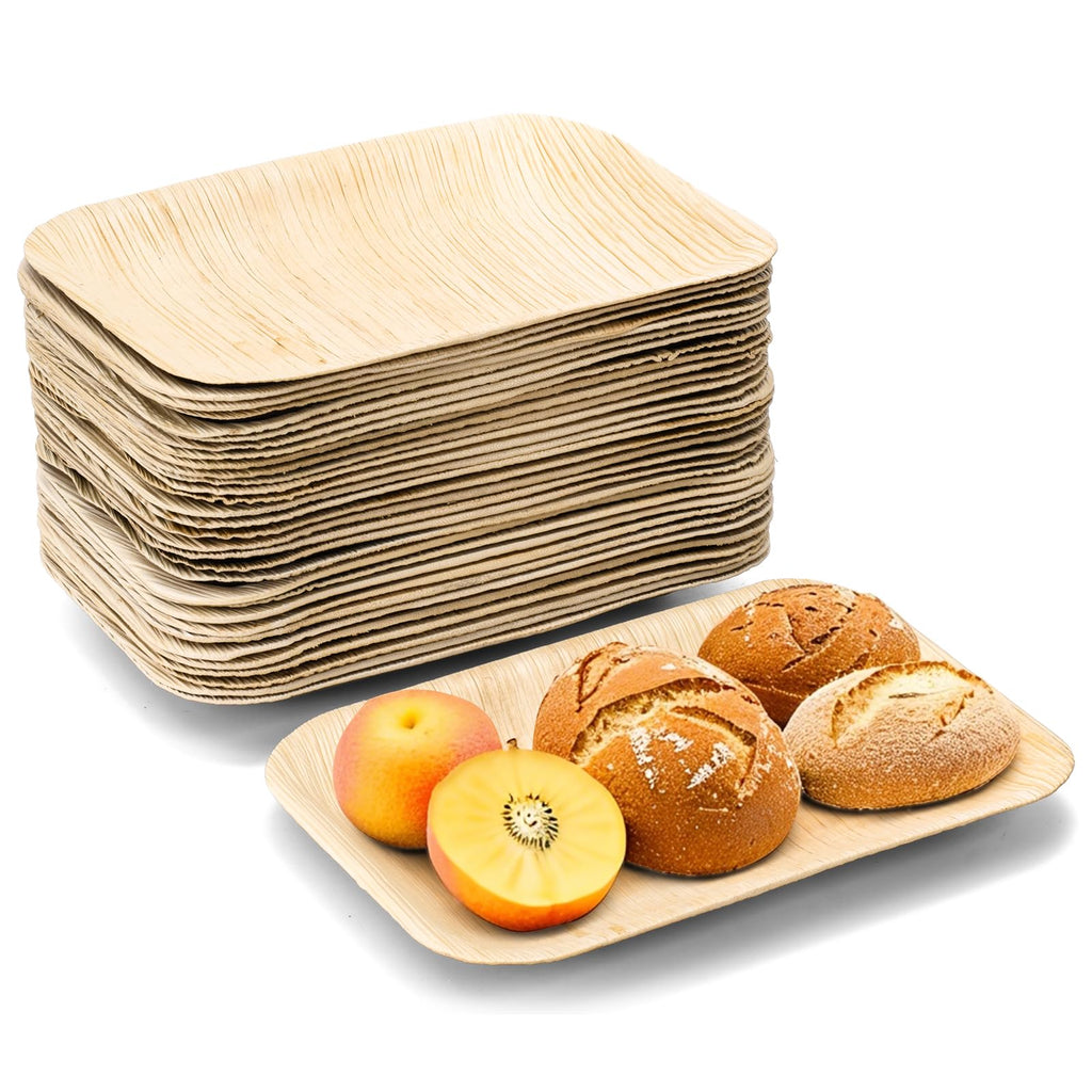 Cididu 35 Pack Palm Leaf Plates Disposable, 6x9 Inch Bamboo Like Plate Rectangle Trays, Mini Charcuterie Board Appetizer Serving Plates for Cheese Dessert Party Wedding BBQ Picnic, Microwave Safe