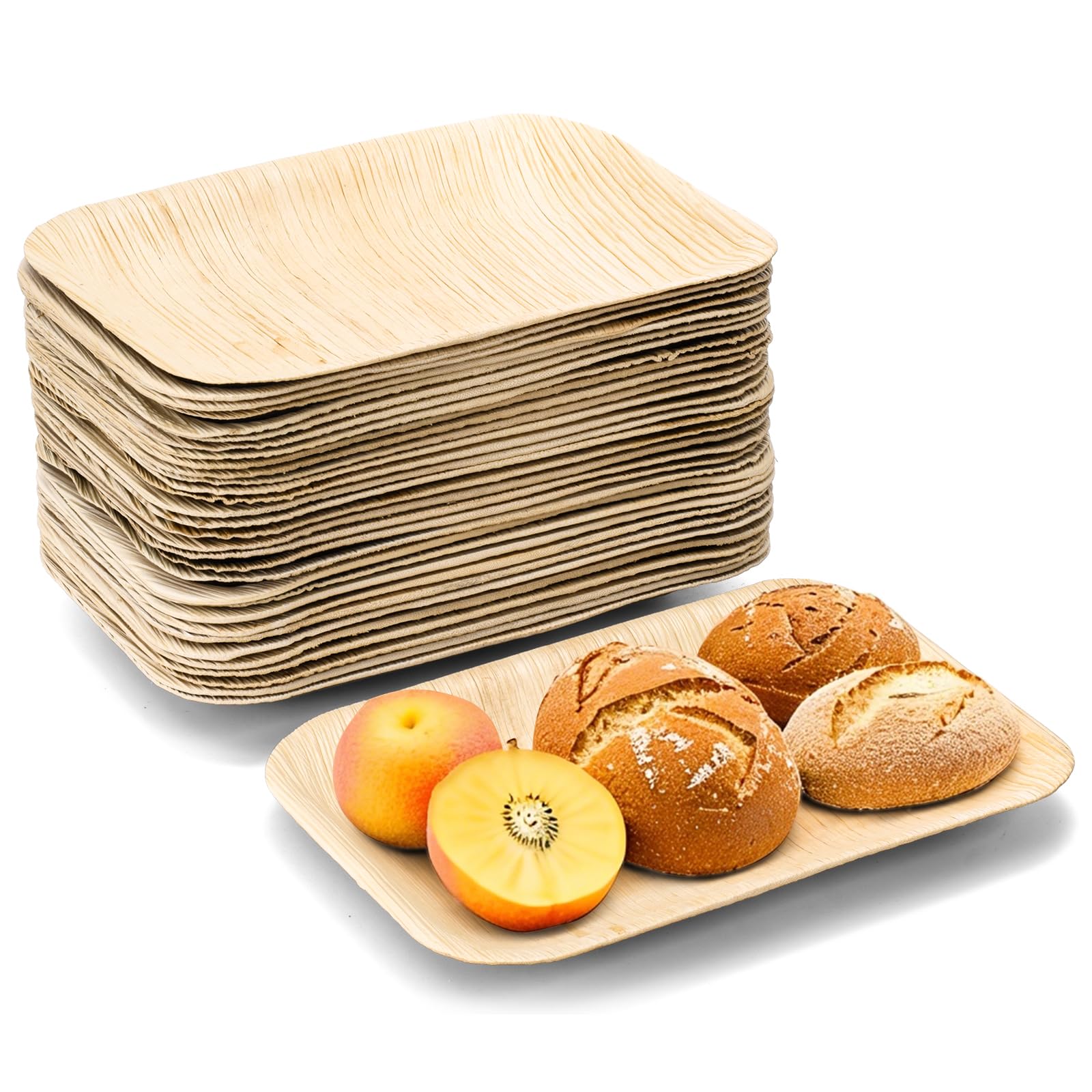 Cididu 35 Pack Palm Leaf Plates Disposable, 6x9 Inch Bamboo Like Plate Rectangle Trays, Mini Charcuterie Board Appetizer Serving Plates for Cheese Dessert Party Wedding BBQ Picnic, Microwave Safe