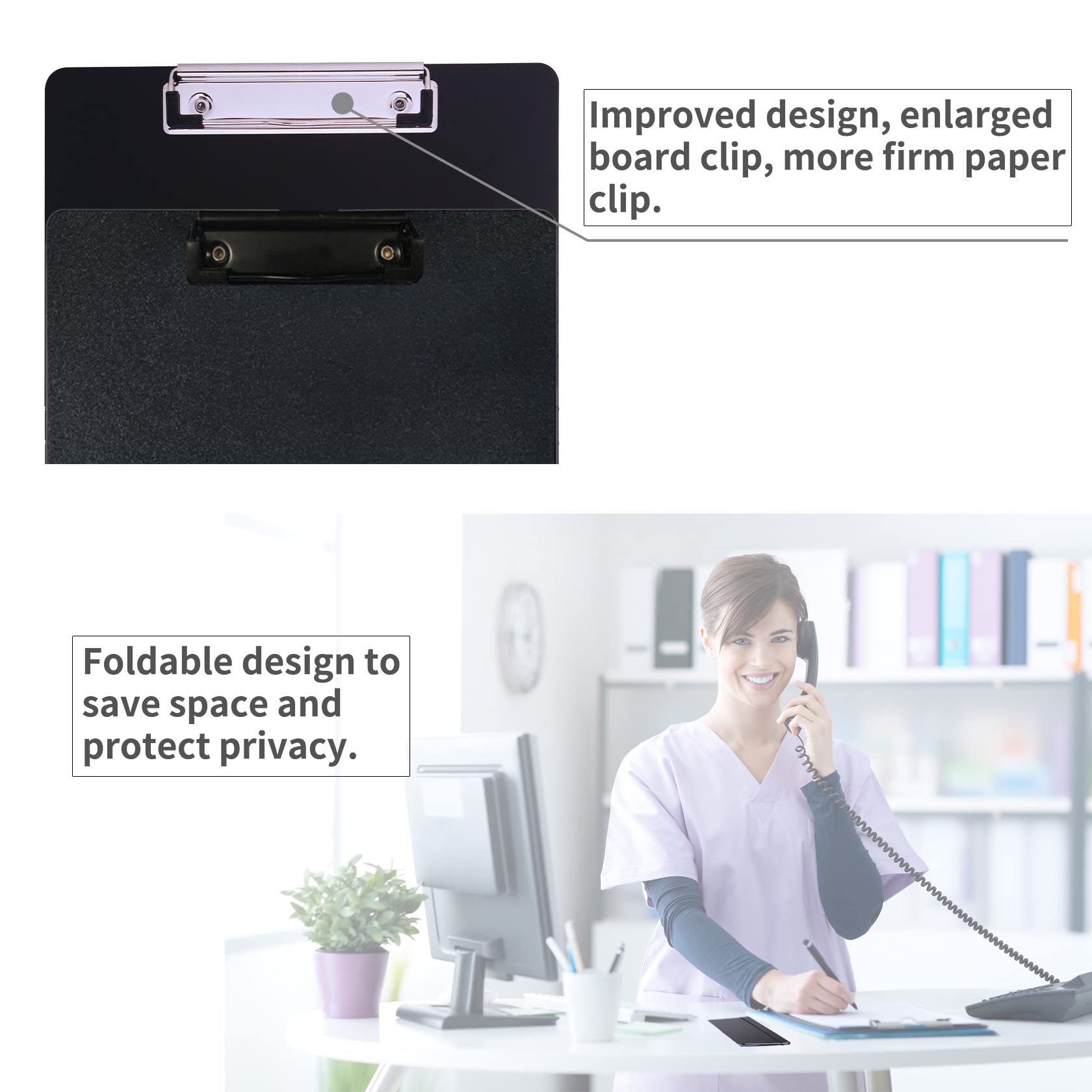 Dixver 2Packs Foldable Nursing Clipboard, 3 Layers, Black, 12.6x9 inches, Plastic