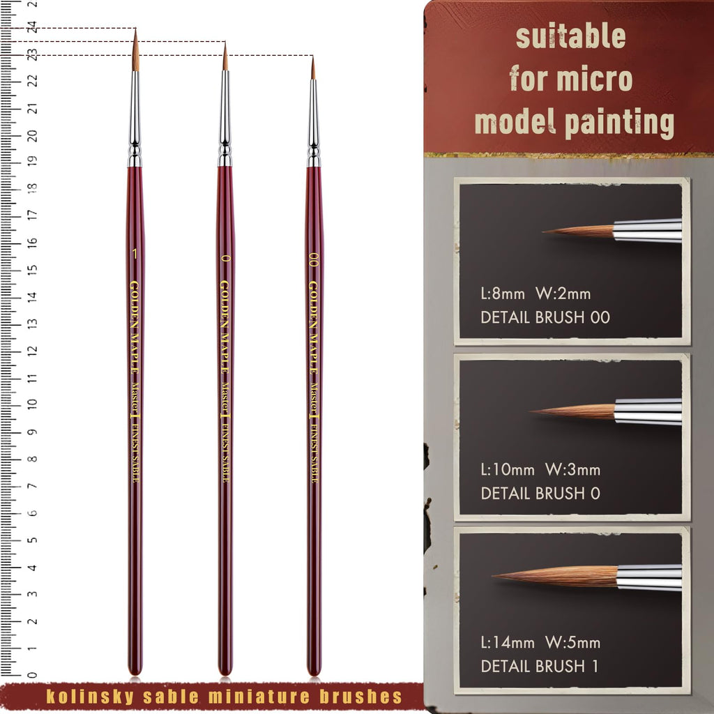 Kolinsky Sable Miniature Paint Brushes Professional Detail Ultra Fine Paint Brushes for Miniatures,Details,Fingure,Size 00,0,1