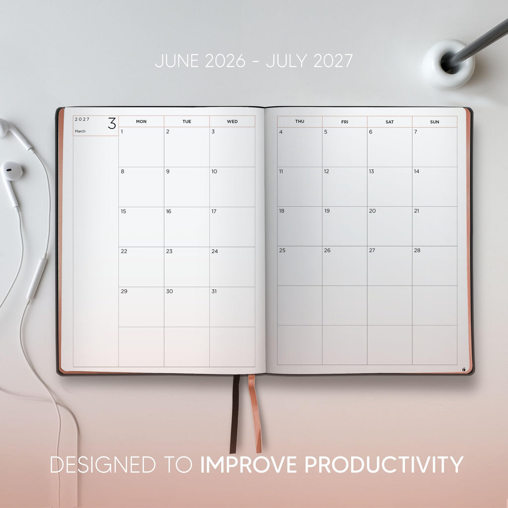 Academic Planner 2026-2027 - Rose Gold Edition, Weekly Planner and Monthly Planner – Hourly Appointment Book – Softcover Calendar, Simple Design for Productivity, June 2026 - July 2027 – 8.5 x 11