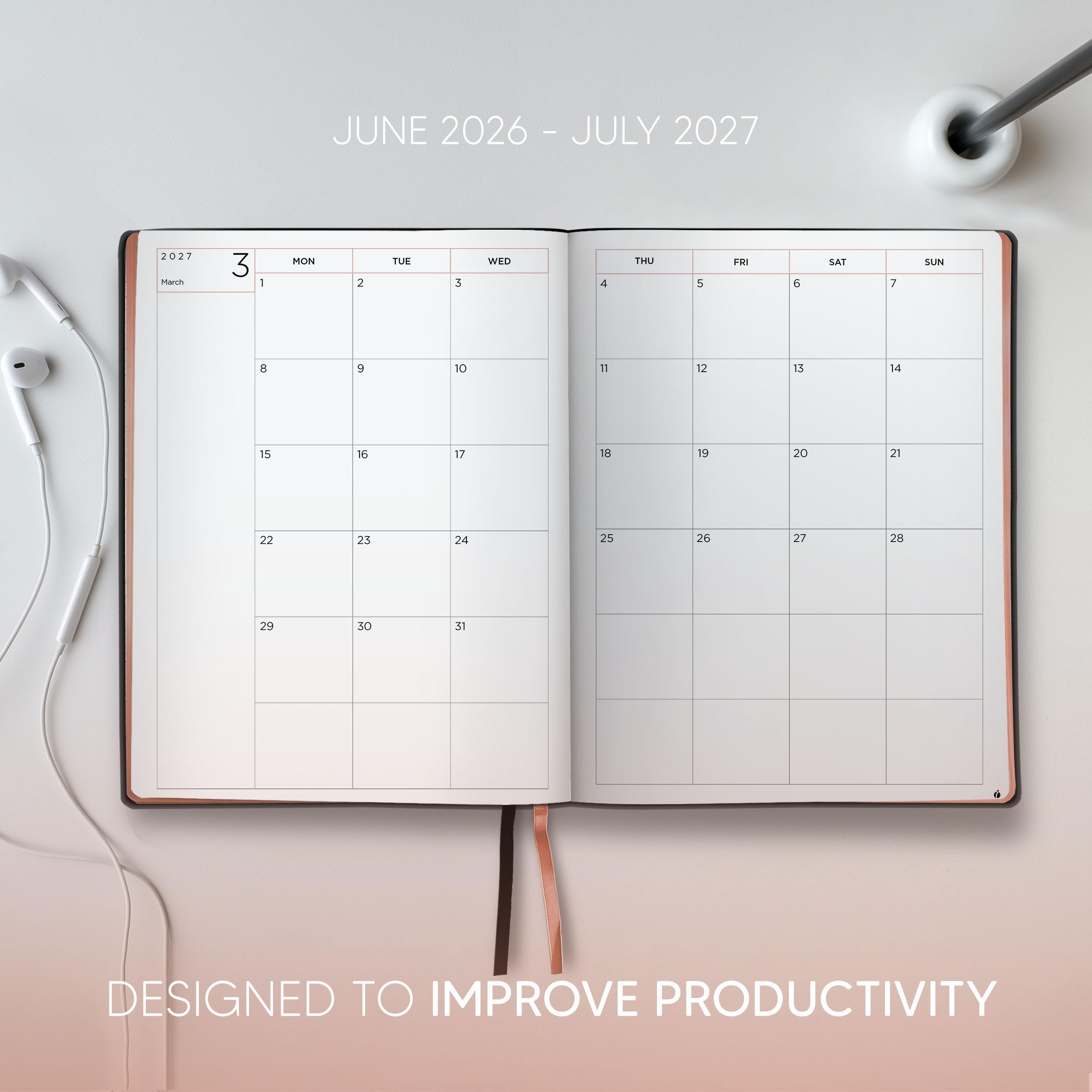 Academic Planner 2026-2027 - Rose Gold Edition, Weekly Planner and Monthly Planner – Hourly Appointment Book – Softcover Calendar, Simple Design for Productivity, June 2026 - July 2027 – 8.5 x 11