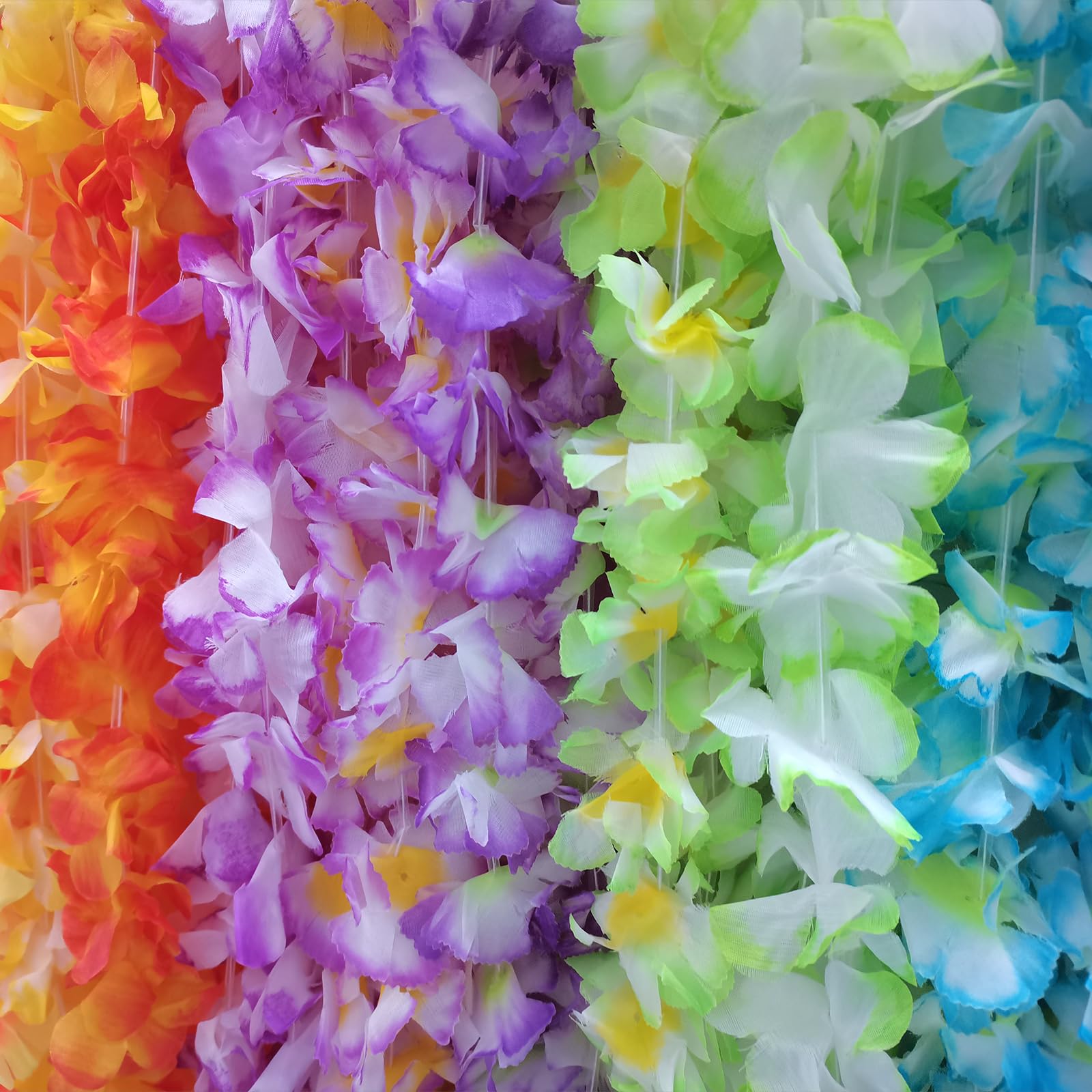 60 Pack Hawaiian Leis Necklaces, Multi-Colors Hawaiian Flower Leis Bulk For Tropical Luau Decorations, Hawaiian Beach Themed Party Decor, Wedding, Birthday